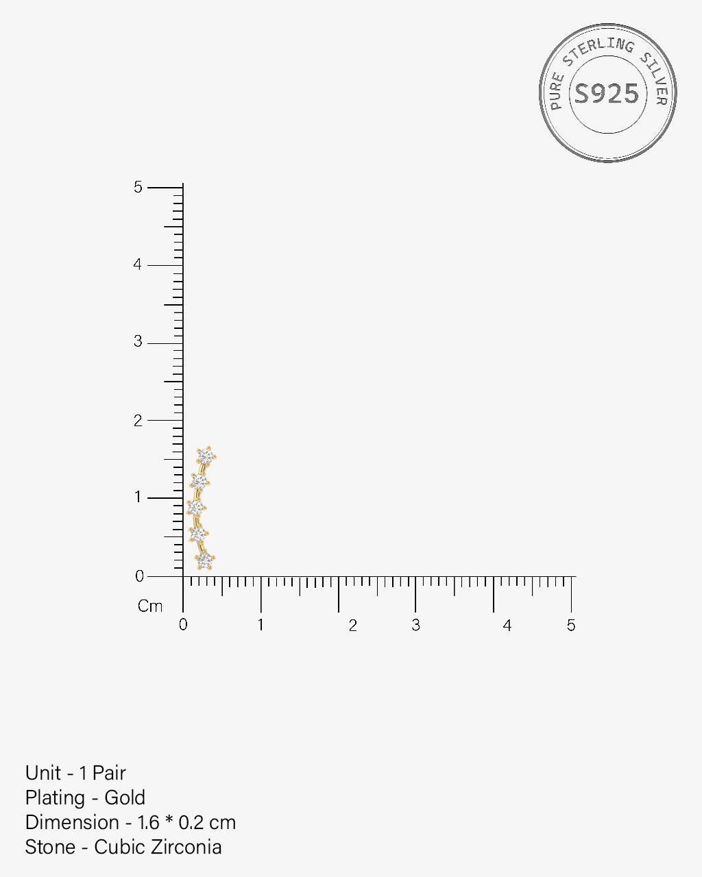 Five Stone Climber Extended Stud Earrings