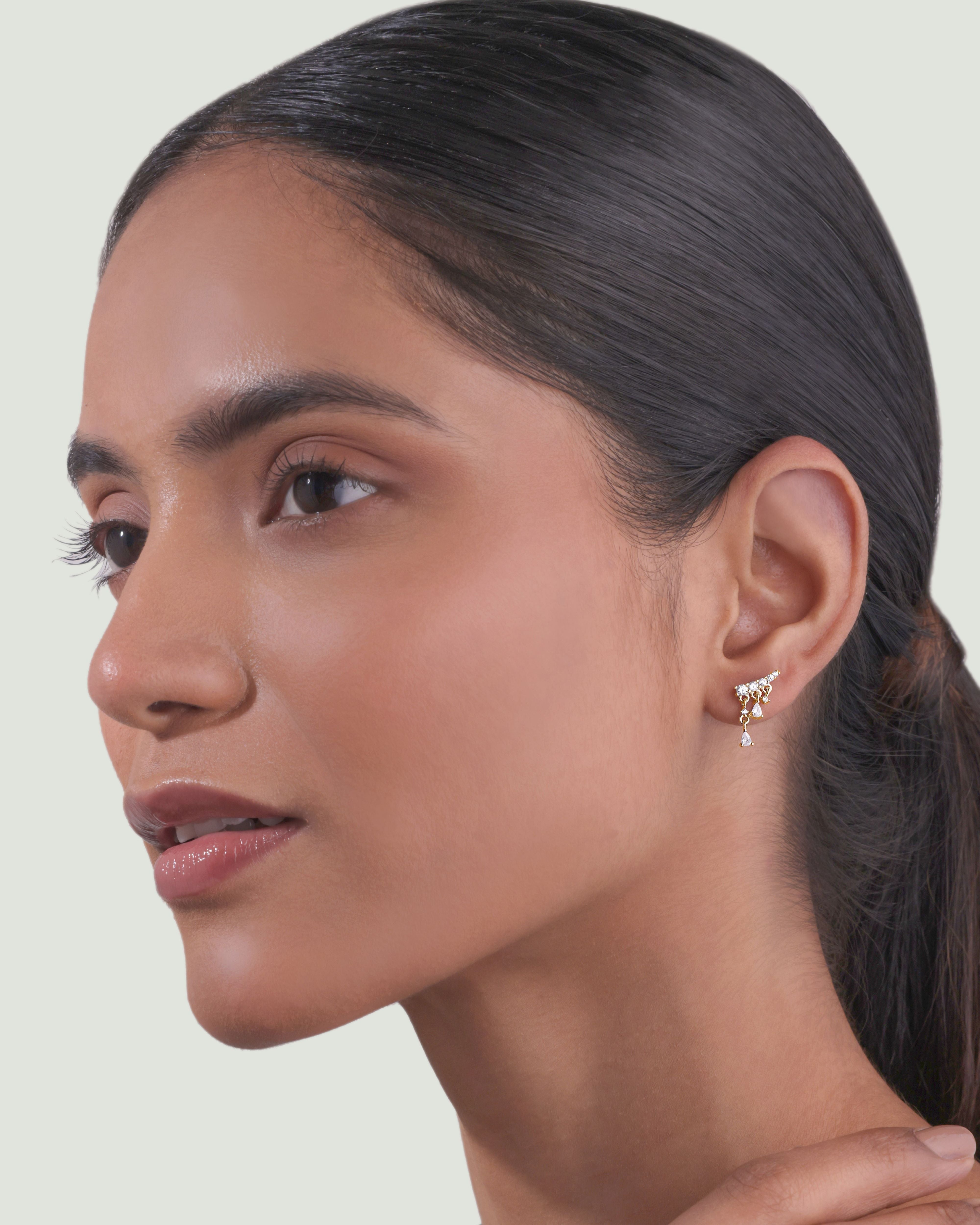 Flowing Stones - A Luxury Climber Stud Earring - 18K Gold Plated