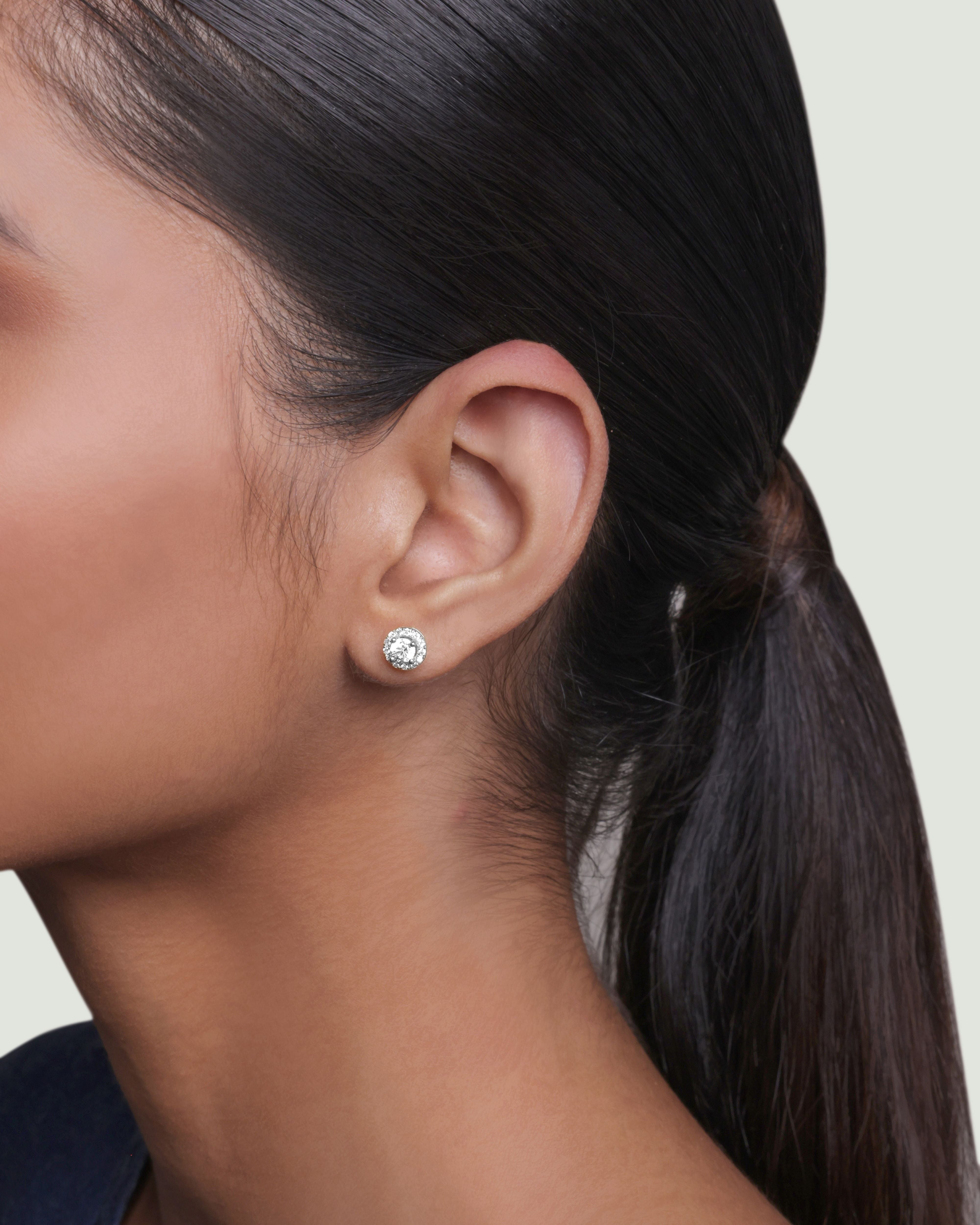 Round Solitaire With Zircon Lining Mid Size Stud Earring