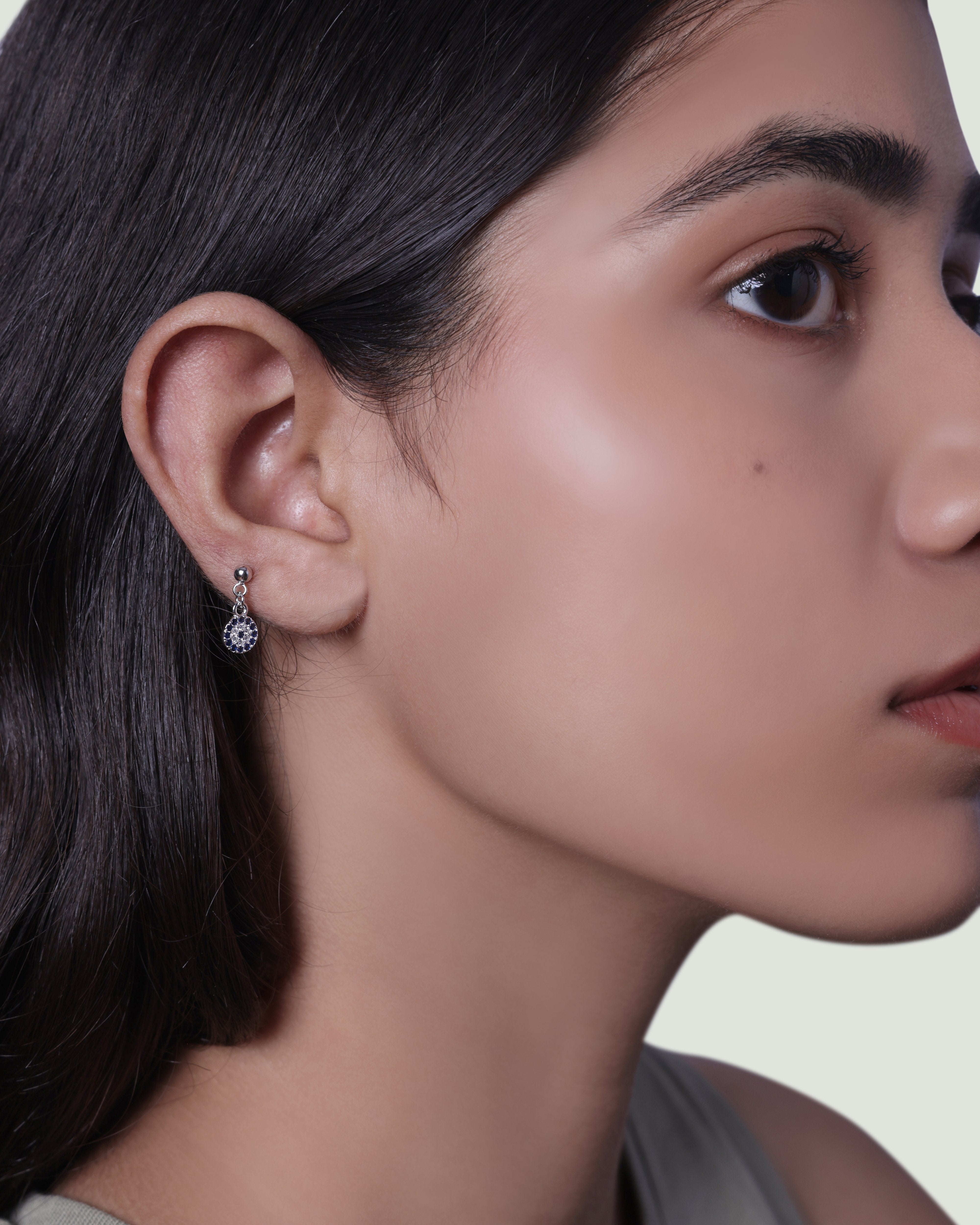 Silver Ball Eye Hanging Studs Earring