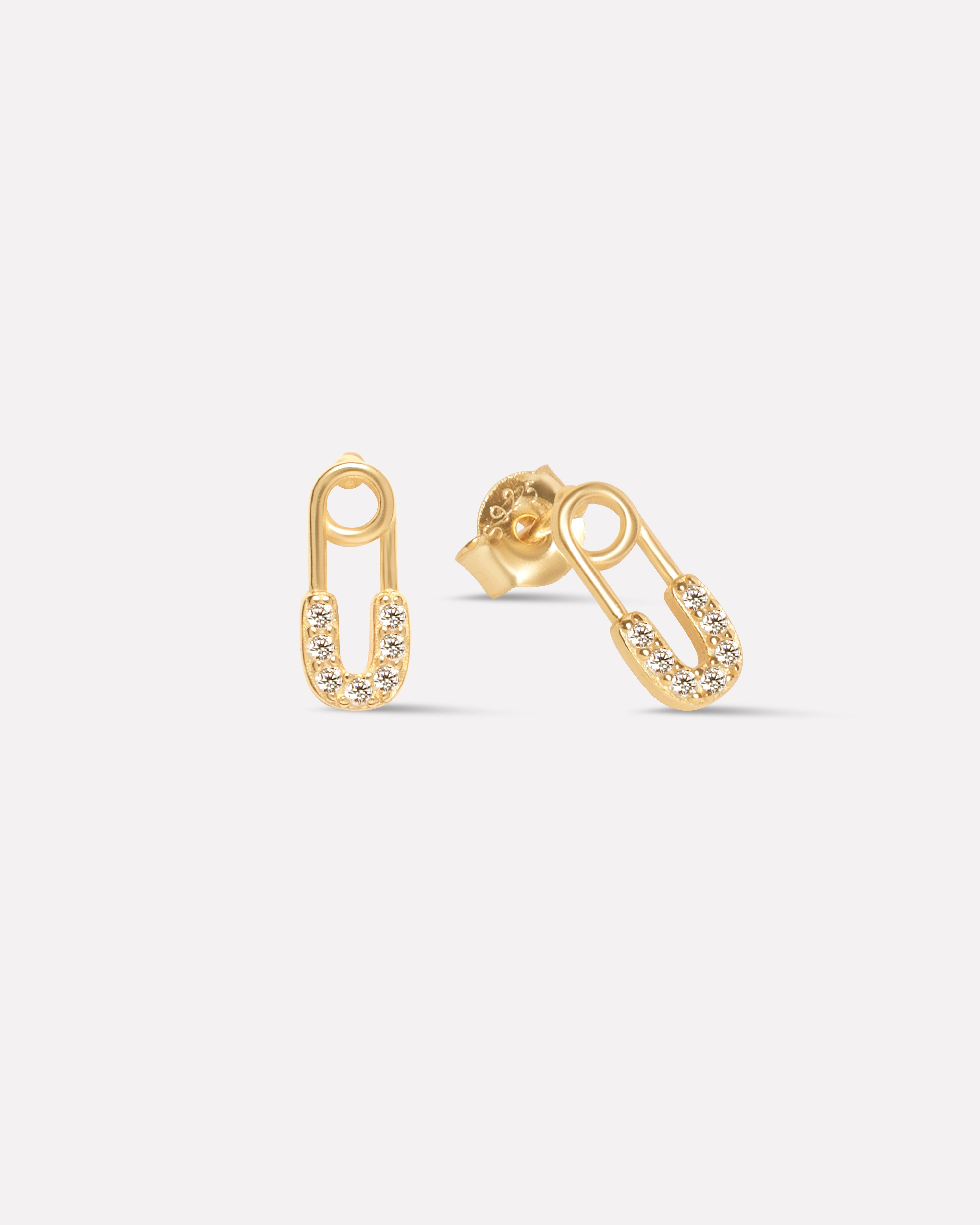 Zirconia Safety Pin Stud earring - Pair
