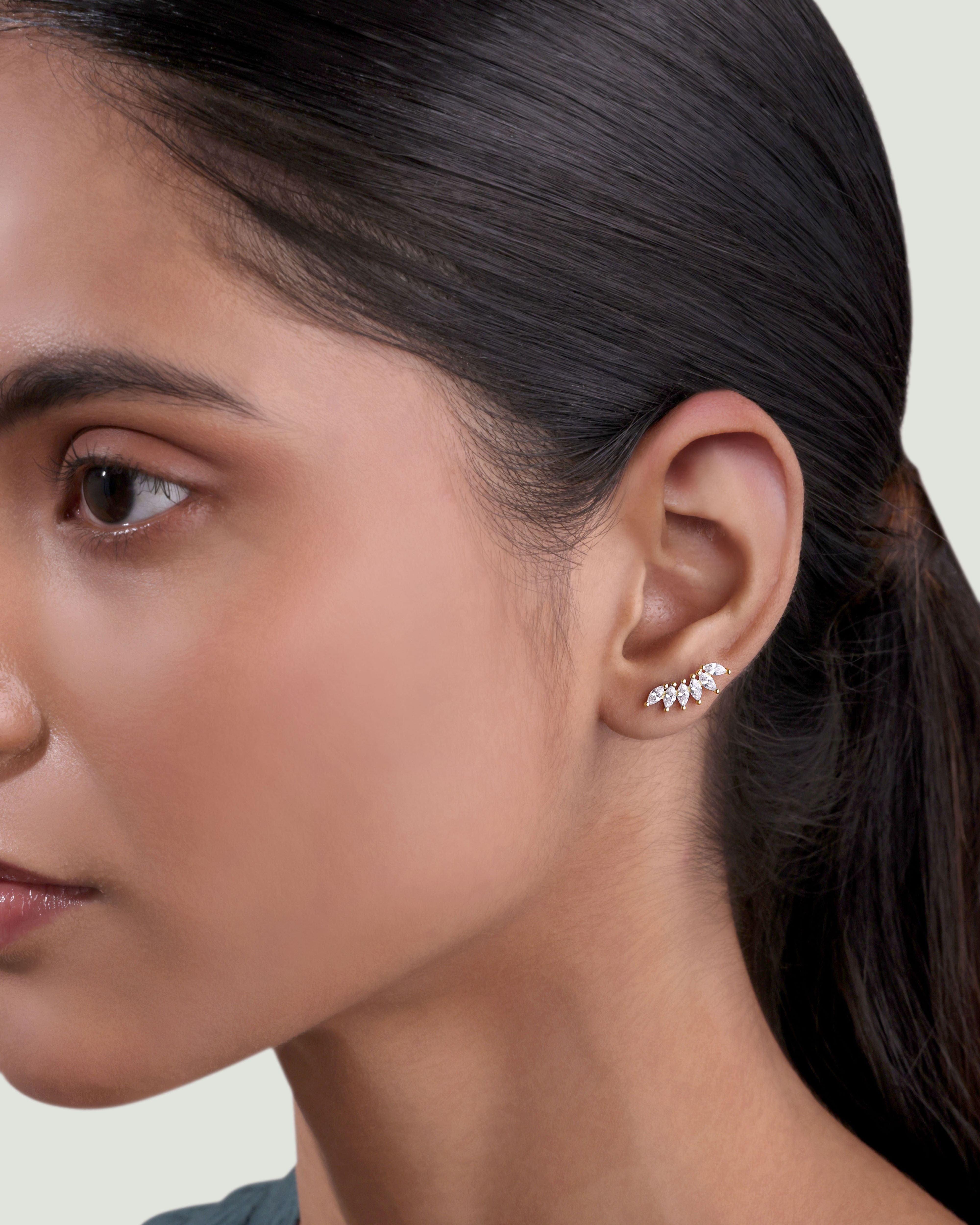 Baguette Crown Climber Stud - Extended - 18K Gold