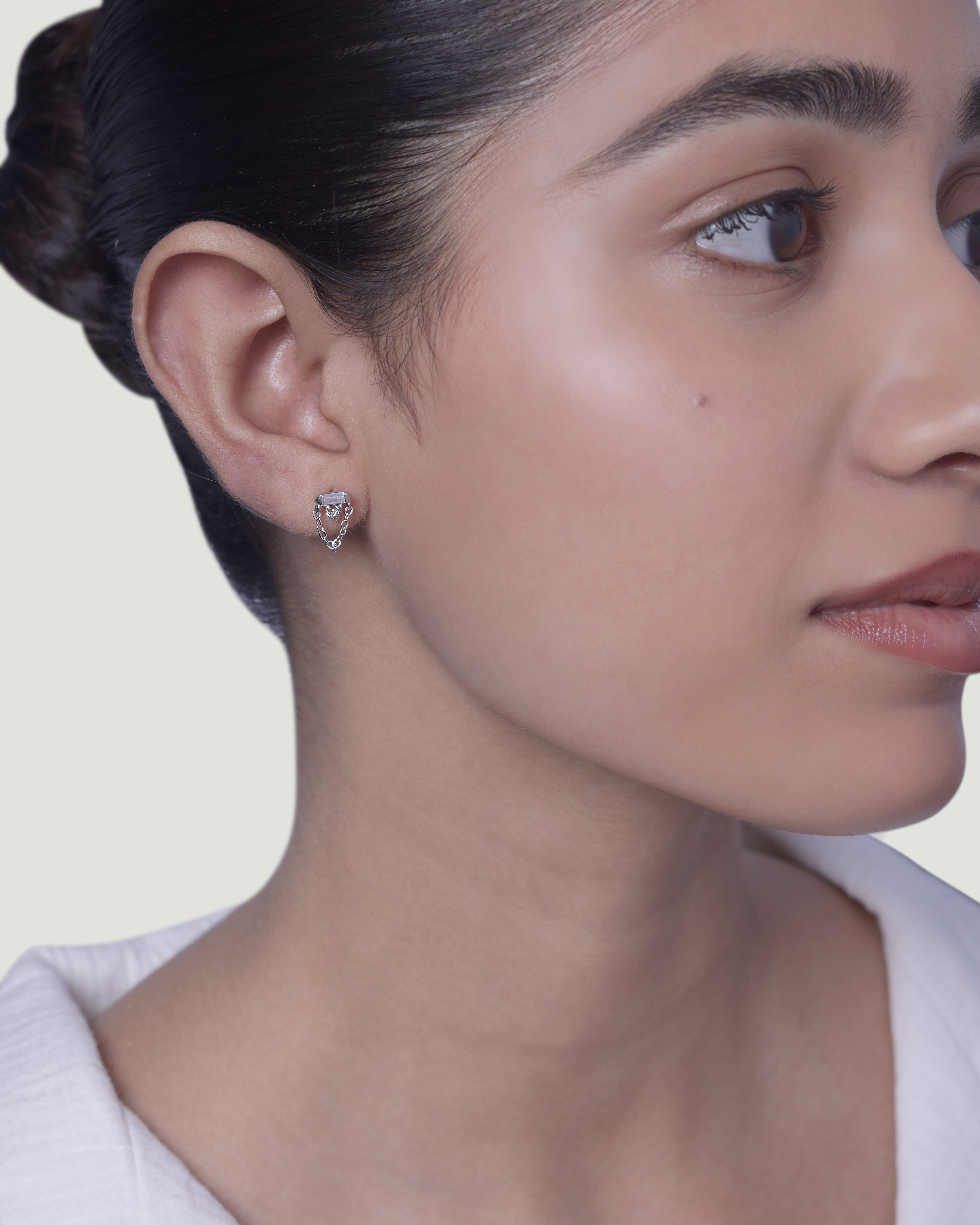Double Chain Baguette Stud Earring