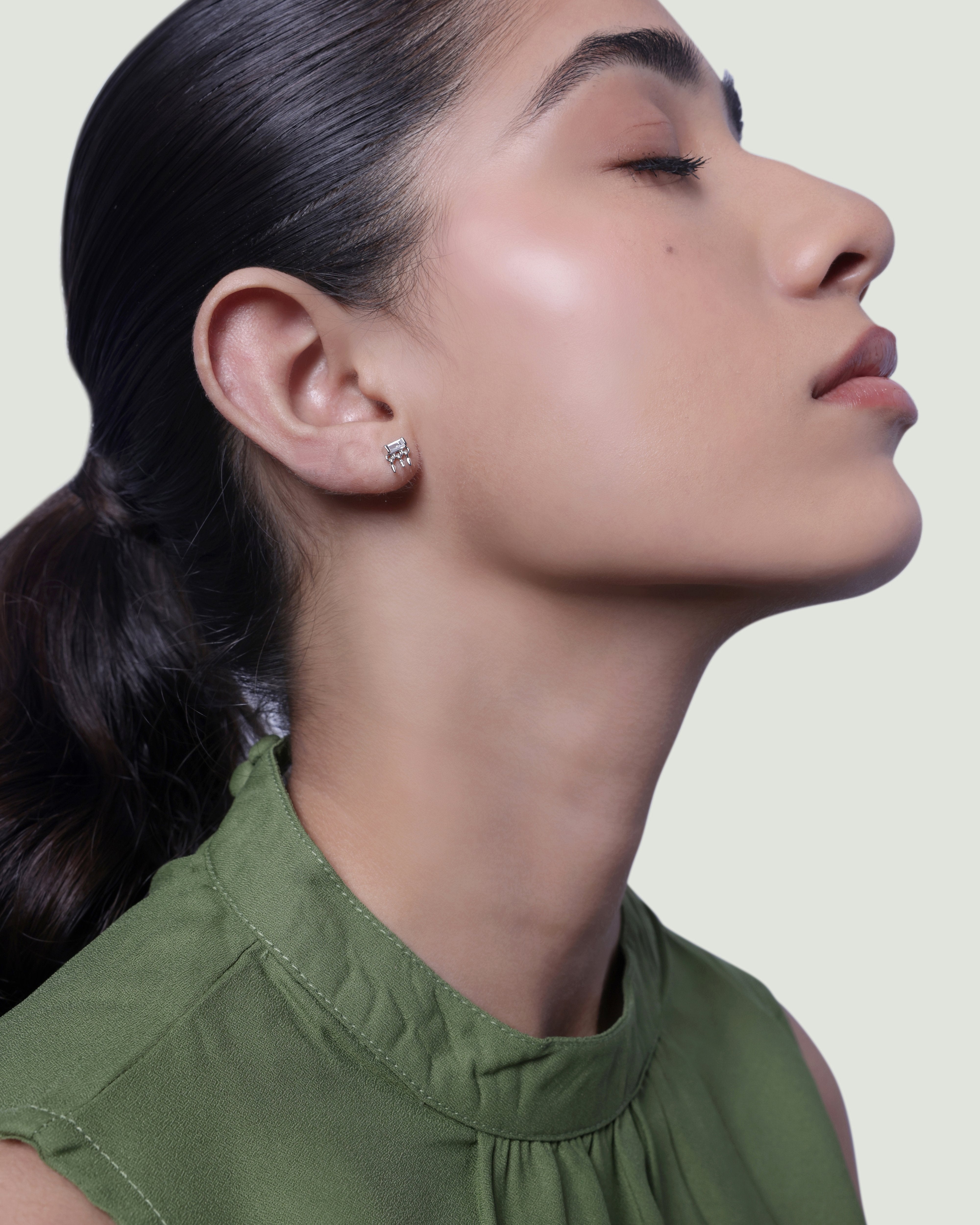 Floating Drops Baguette Stud