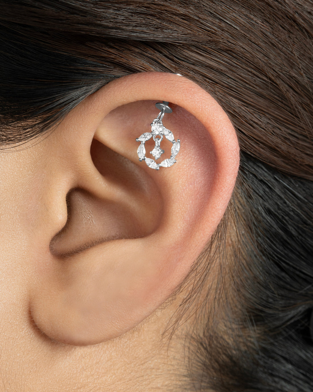 Circle With Drop Helix Hanging Earrings