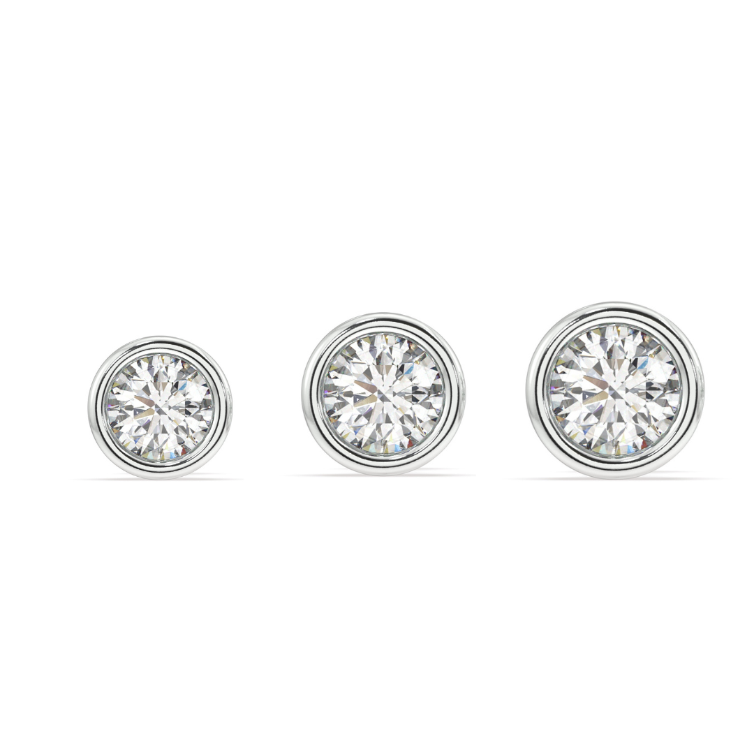 Zirconia Bezel Stud Earring - Screw Stud - Multiple Sizes