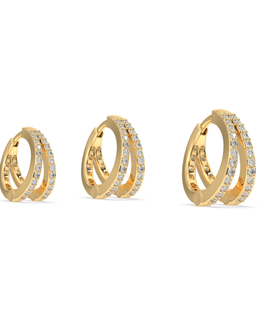 Zirconia Twin Hoops - Multiple Sizes - 18K Gold Plated