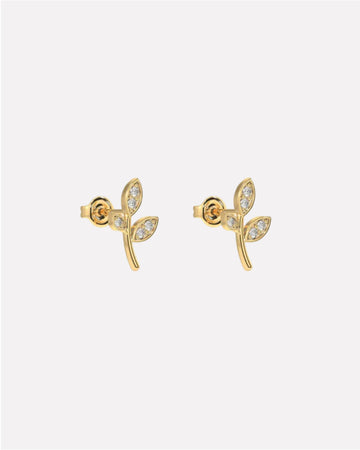 Minimal Cubic Zirconia Paved Leaf Stud Earrings