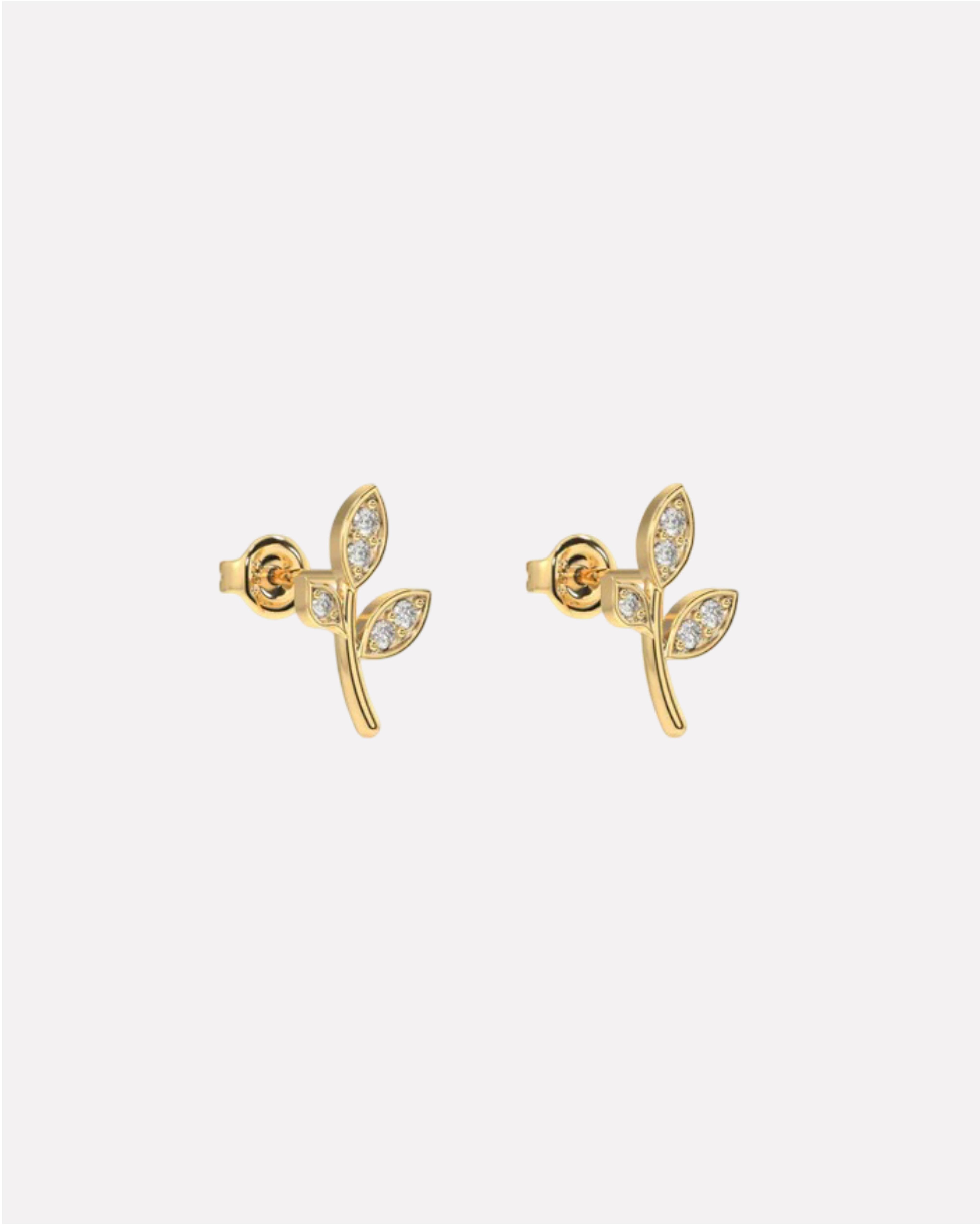 Minimal Cubic Zirconia Paved Leaf Stud Earrings