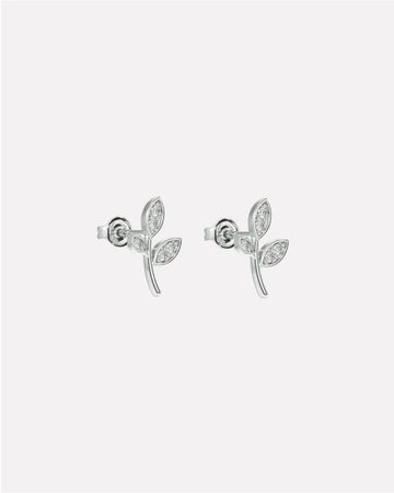 Minimal Cubic Zirconia Paved Leaf Stud Earrings