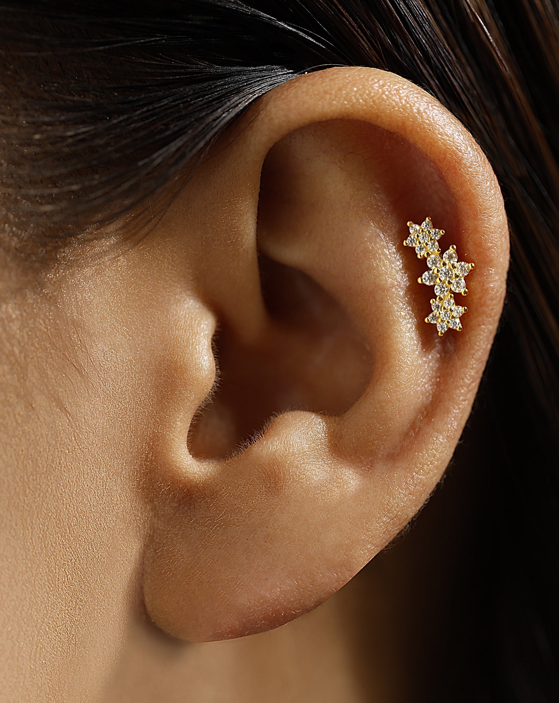 Three flower cluster stud earring