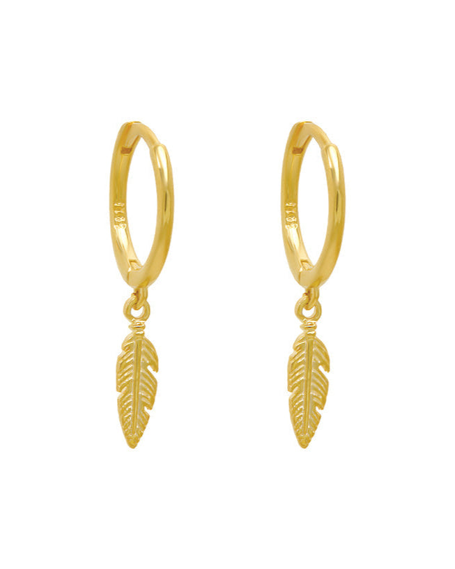 Dainty leaf charm hoop pair