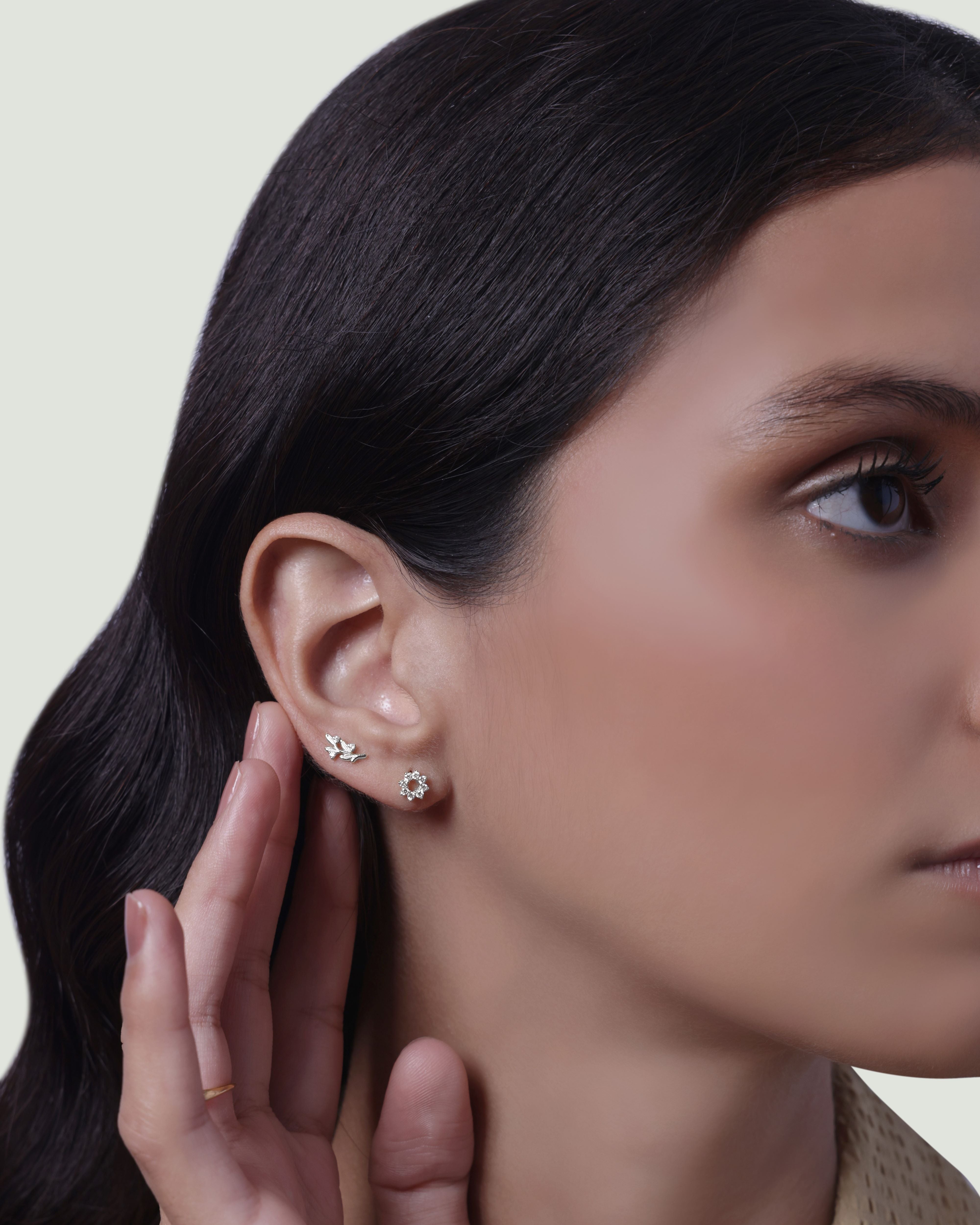 Leaflet Sparkle Stud - Rhodium Plated Earrings