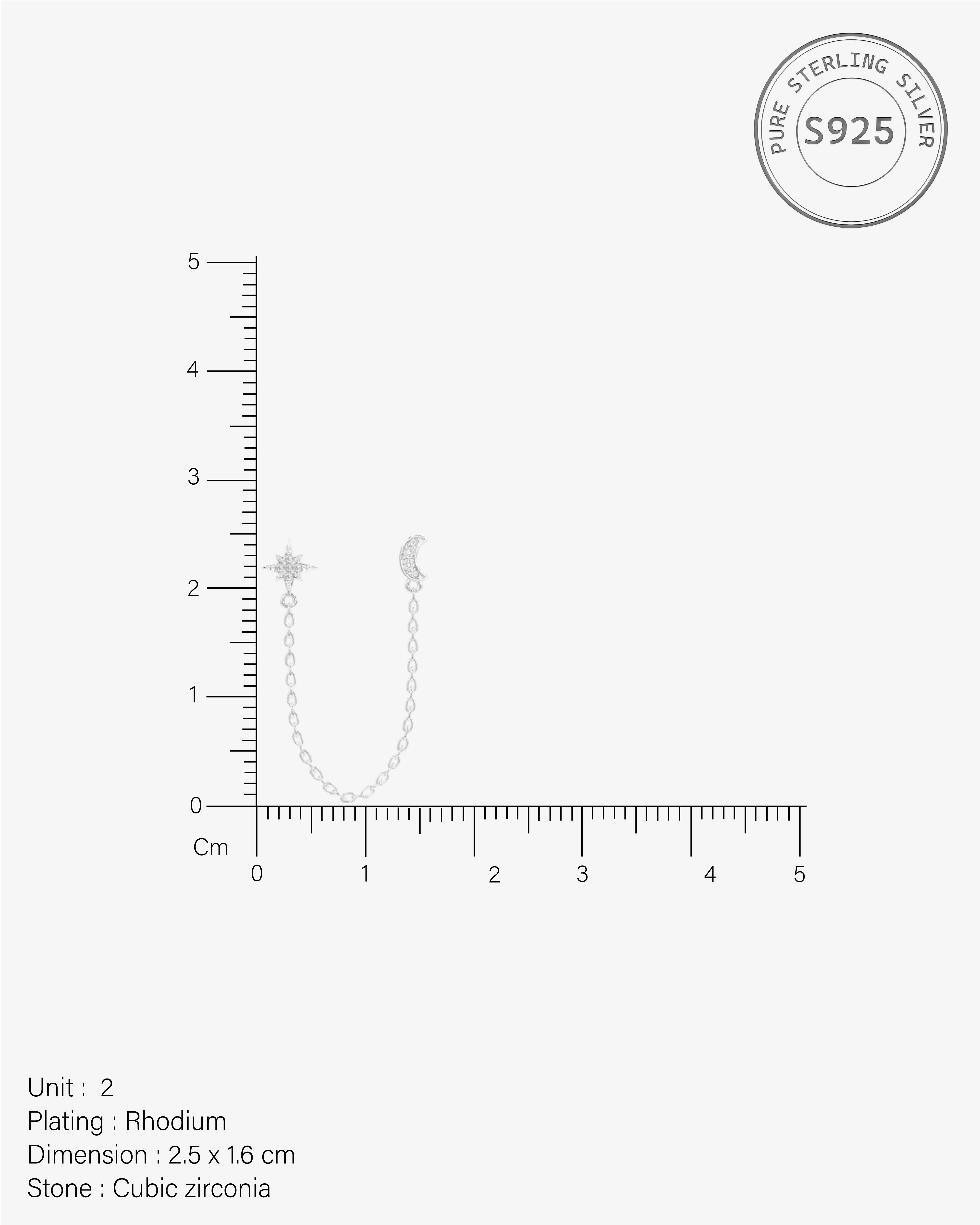 Moon Star Zirconia Connector Chain Earrings