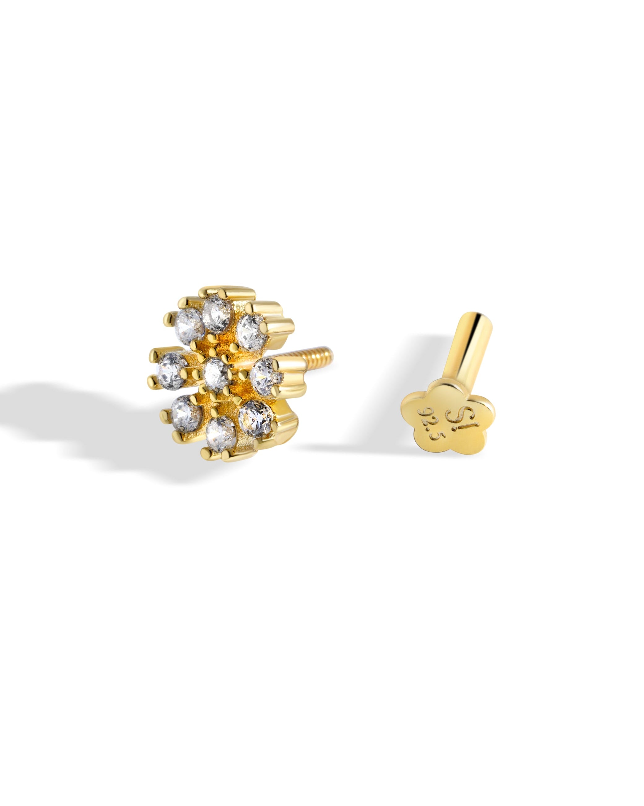 Floral - Flat Back Screw Stud - South Screw - 18K Gold Plated