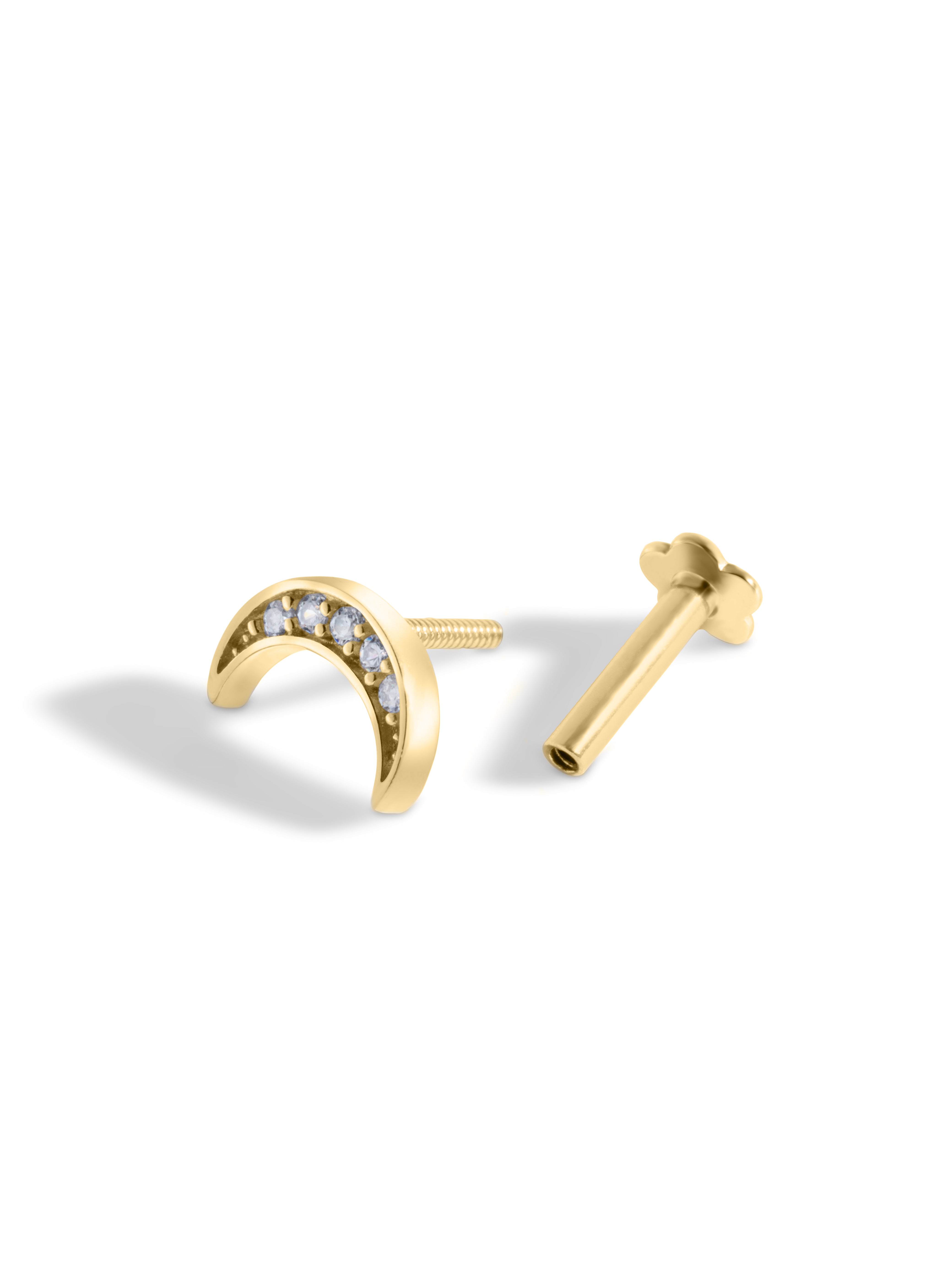 Crescent moon - Flat Back Screw Stud - South Screw - 18K Gold Plated