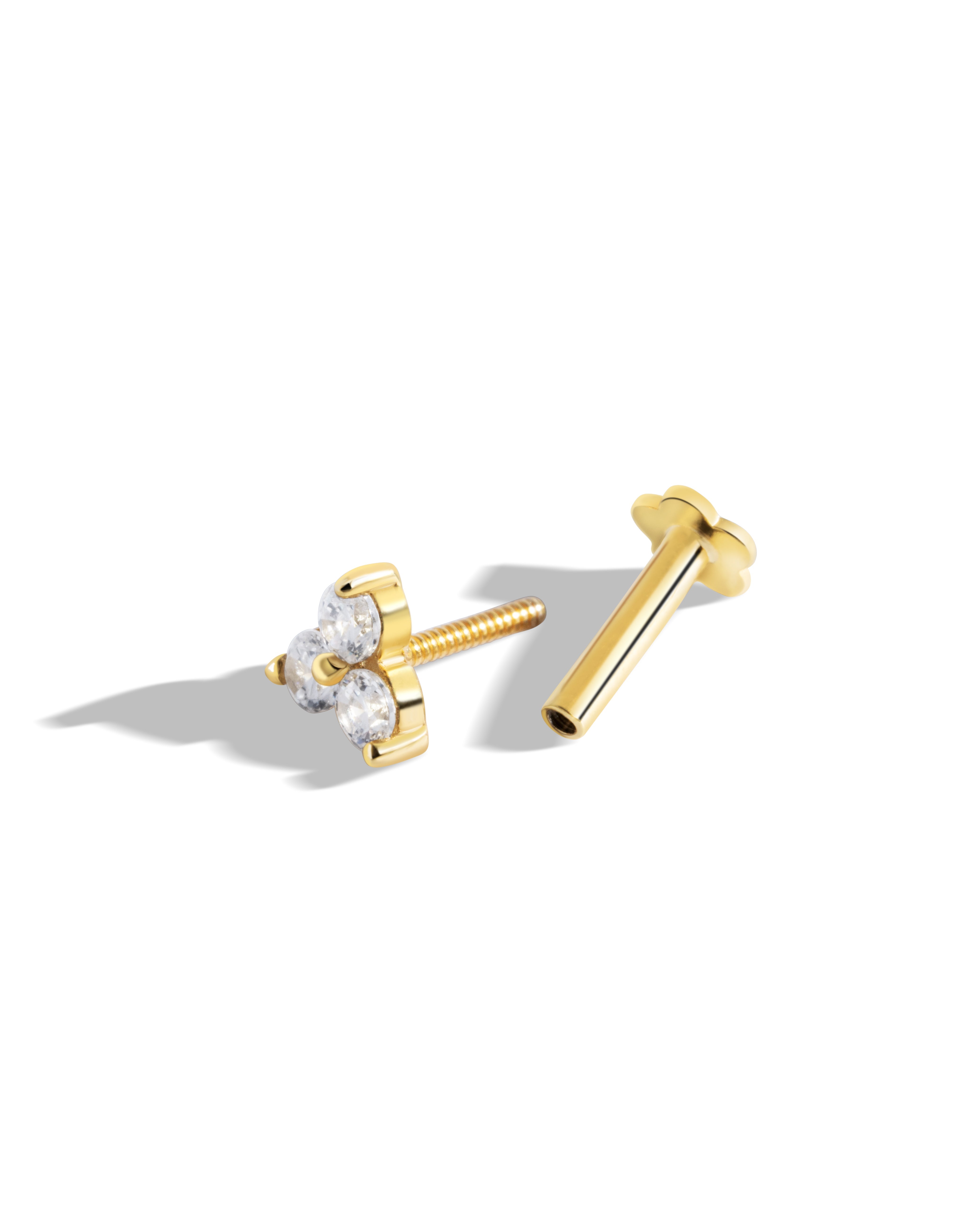 Radiant Tri Zirconia - Flat Back Screw Stud - South Screw - 18K Gold Plated