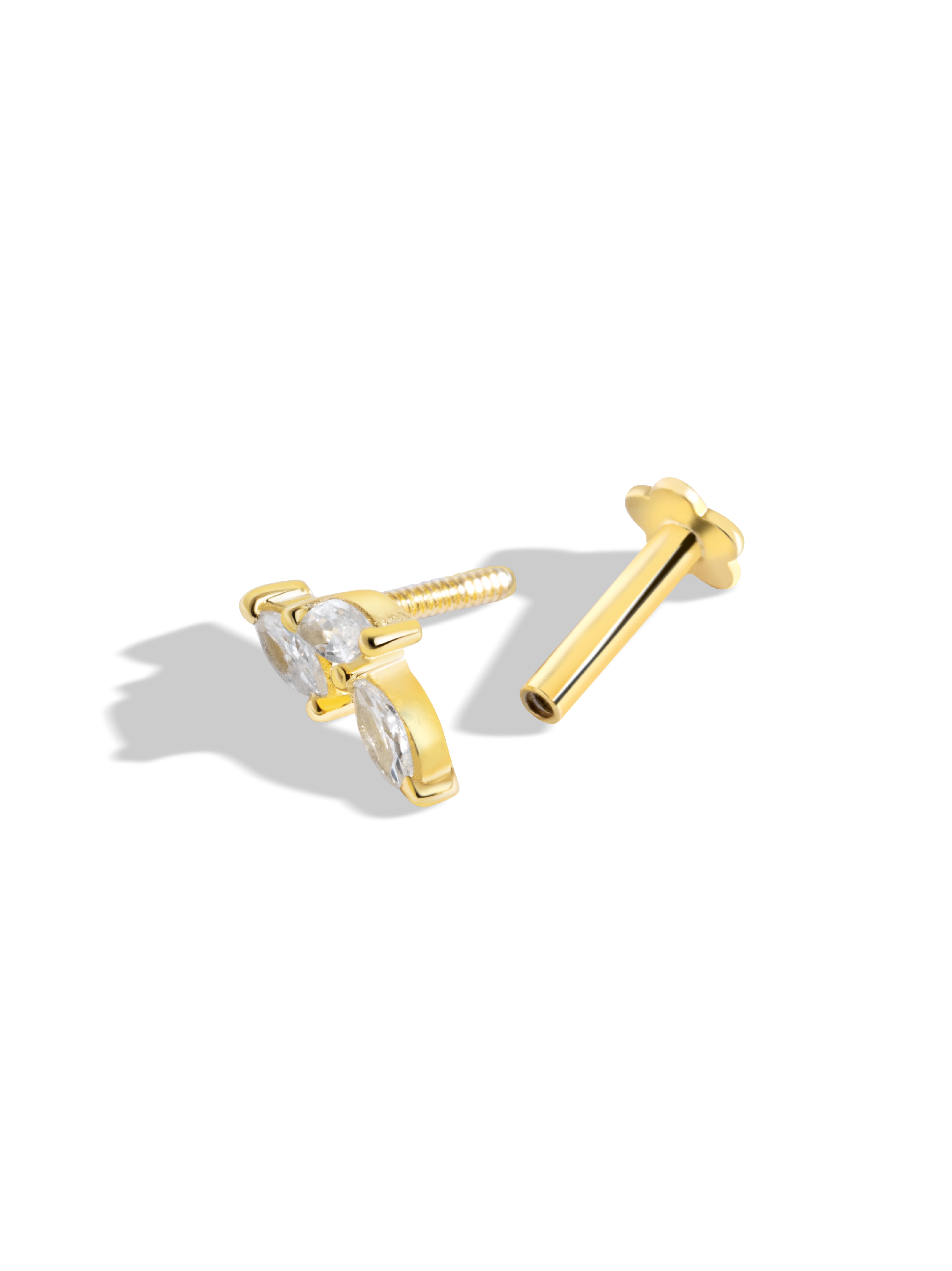 Zirconia Leaflet Climber - Flat Back Screw Stud - South Screws - 18K Gold Plated