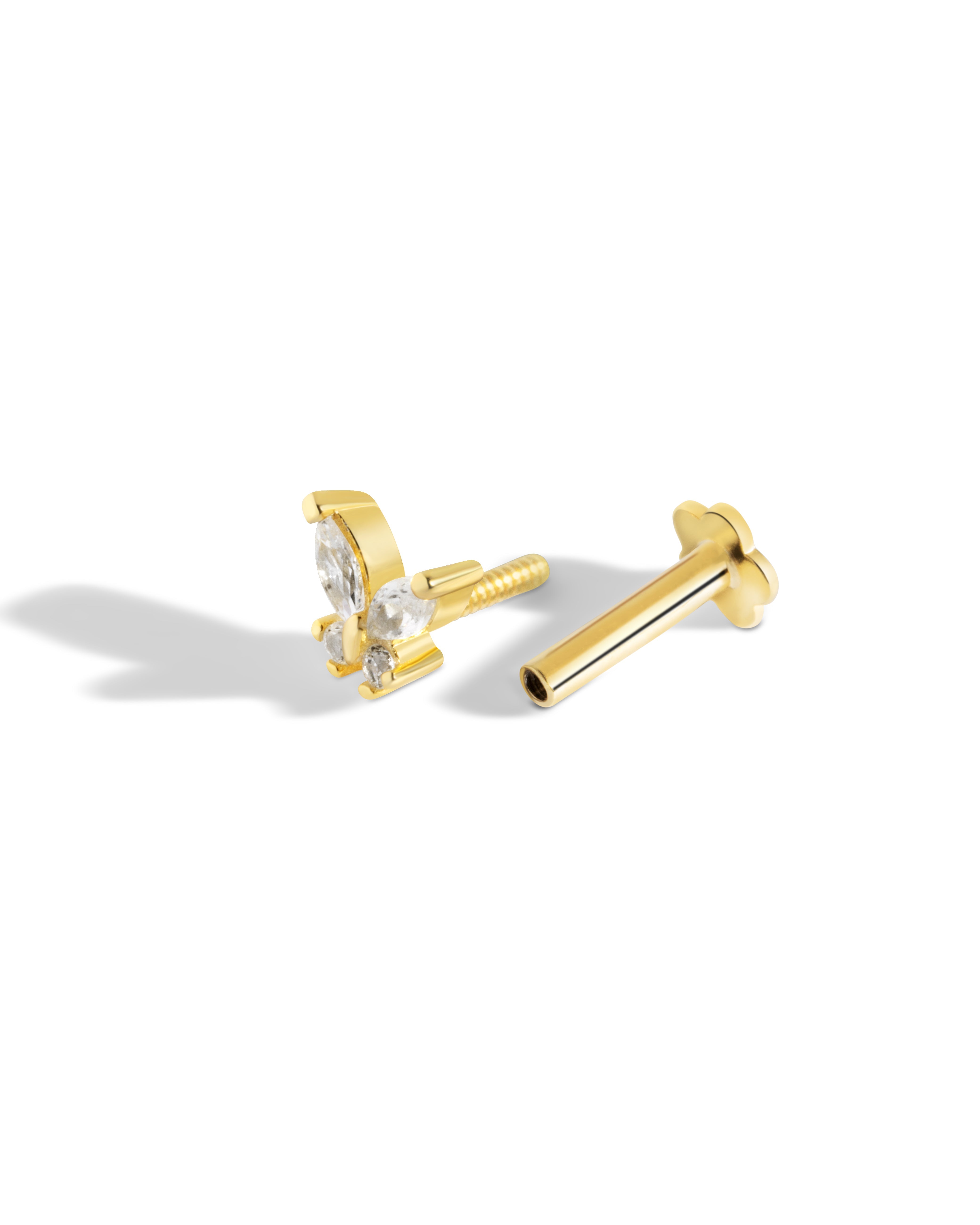 Radiant Butterfly - Flat Back Screw Stud - South Screws - 18K Gold Plated