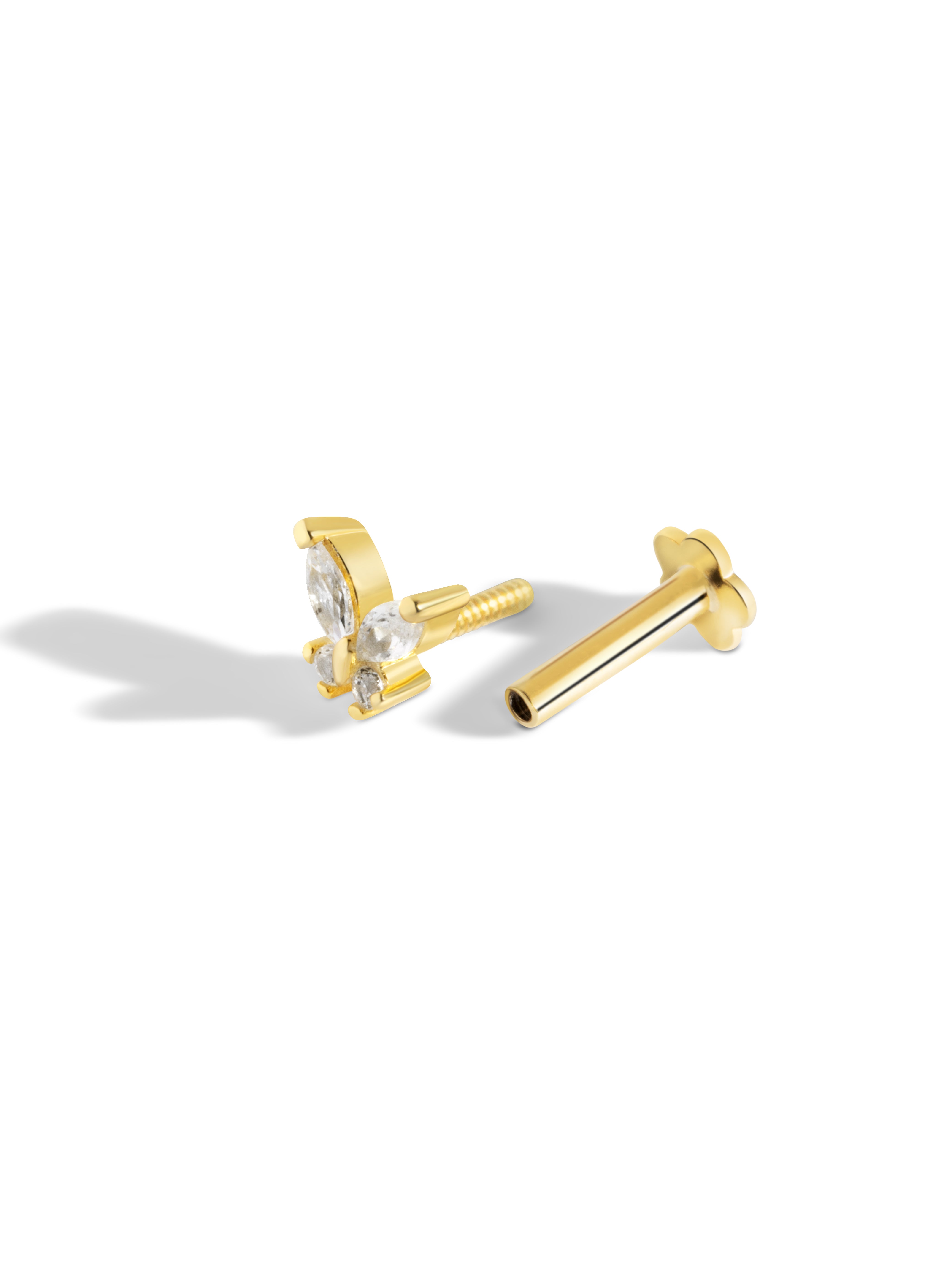 Radiant Butterfly Flat Back Screw Stud Earrings