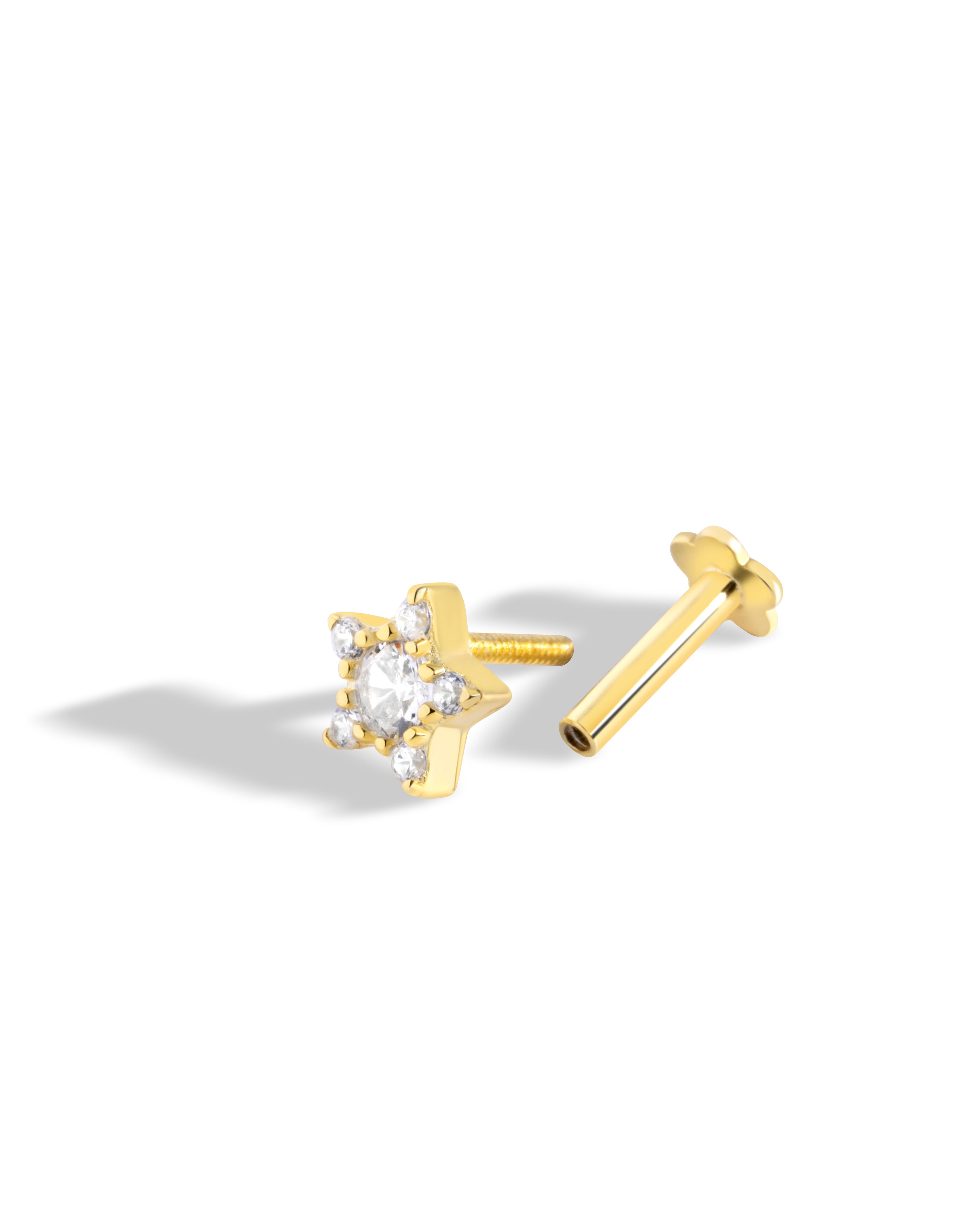 Star Threaded - Flat Back Screw Stud - 18K Gold Plated