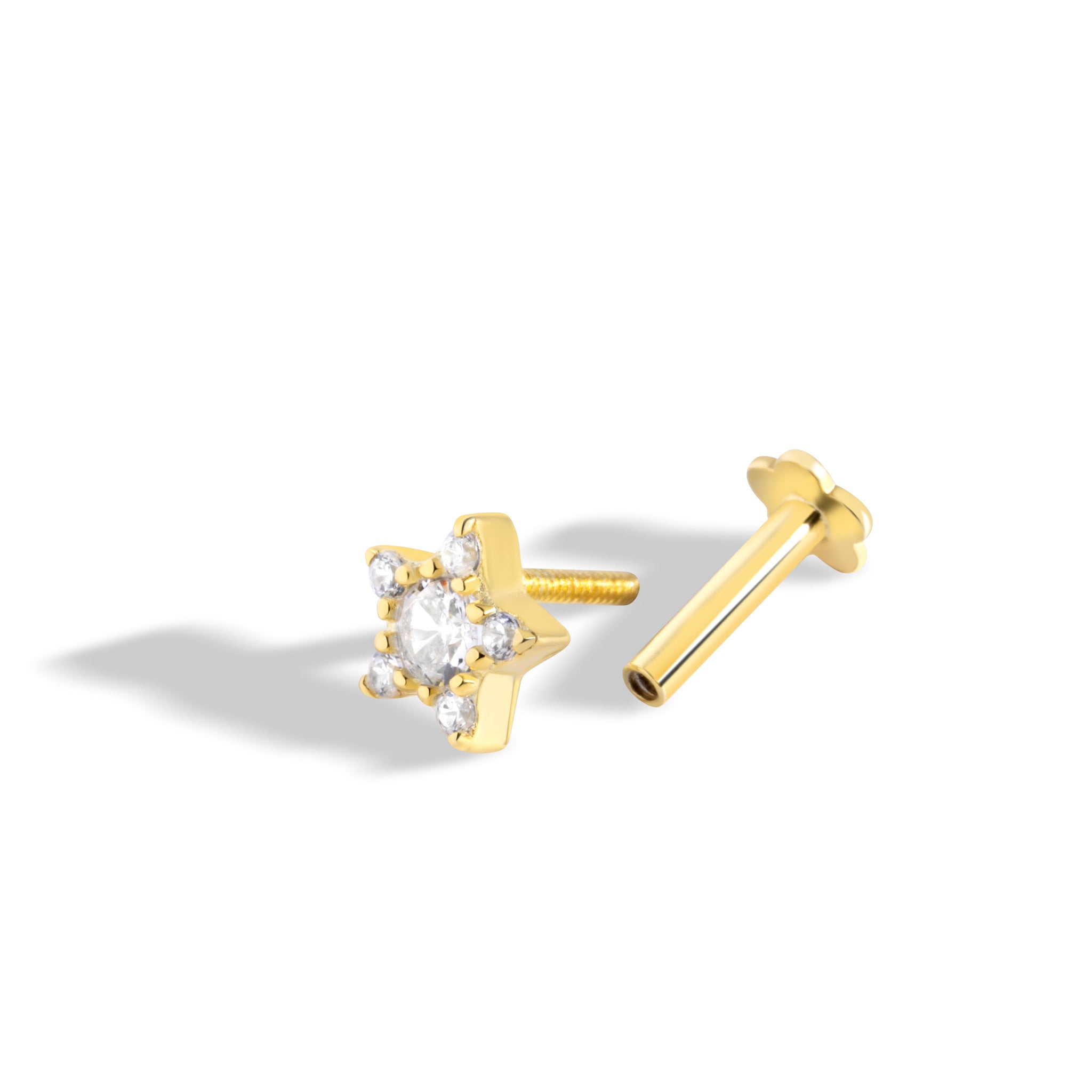 Stellar Star Silver Flatback Stud Men's Earrings ( Gold Plated )
