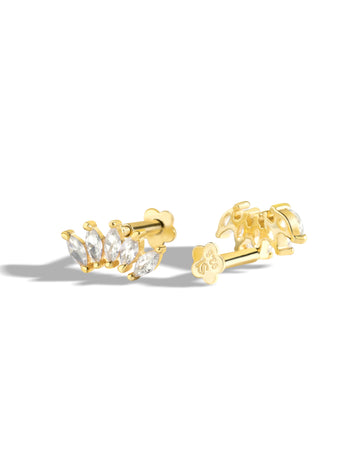 Marquise Crown Flat Back Screw Stud Earrings