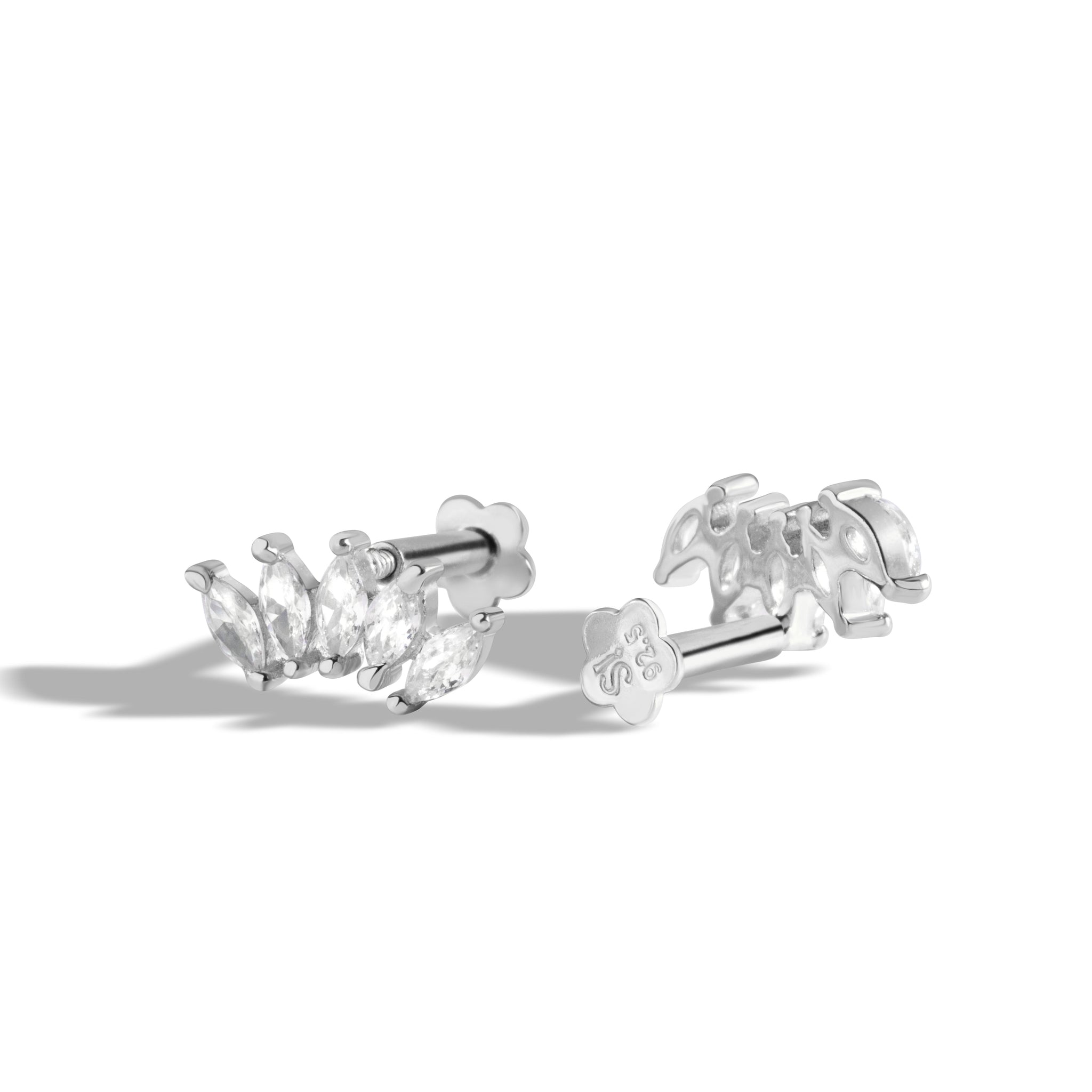 Marquise Crown Flat Back Screw Stud Earrings