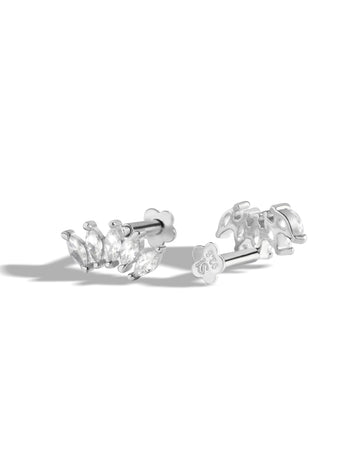 Marquise Crown Flat Back Screw Stud Earrings