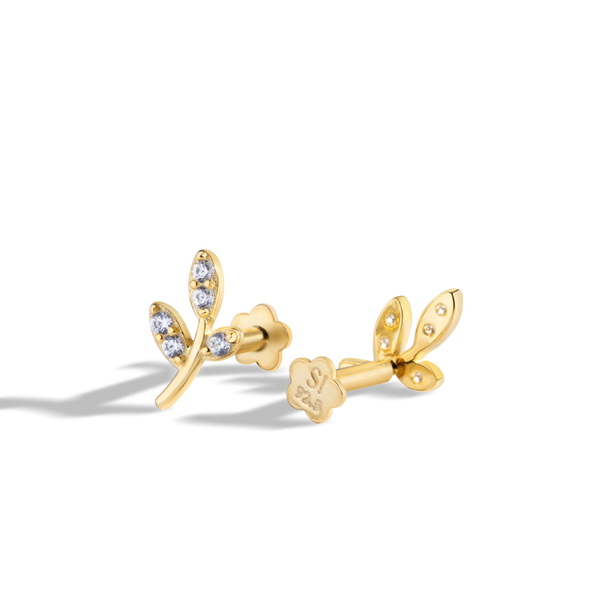 Curvy Leaf Flat Back Screw Stud Earrings