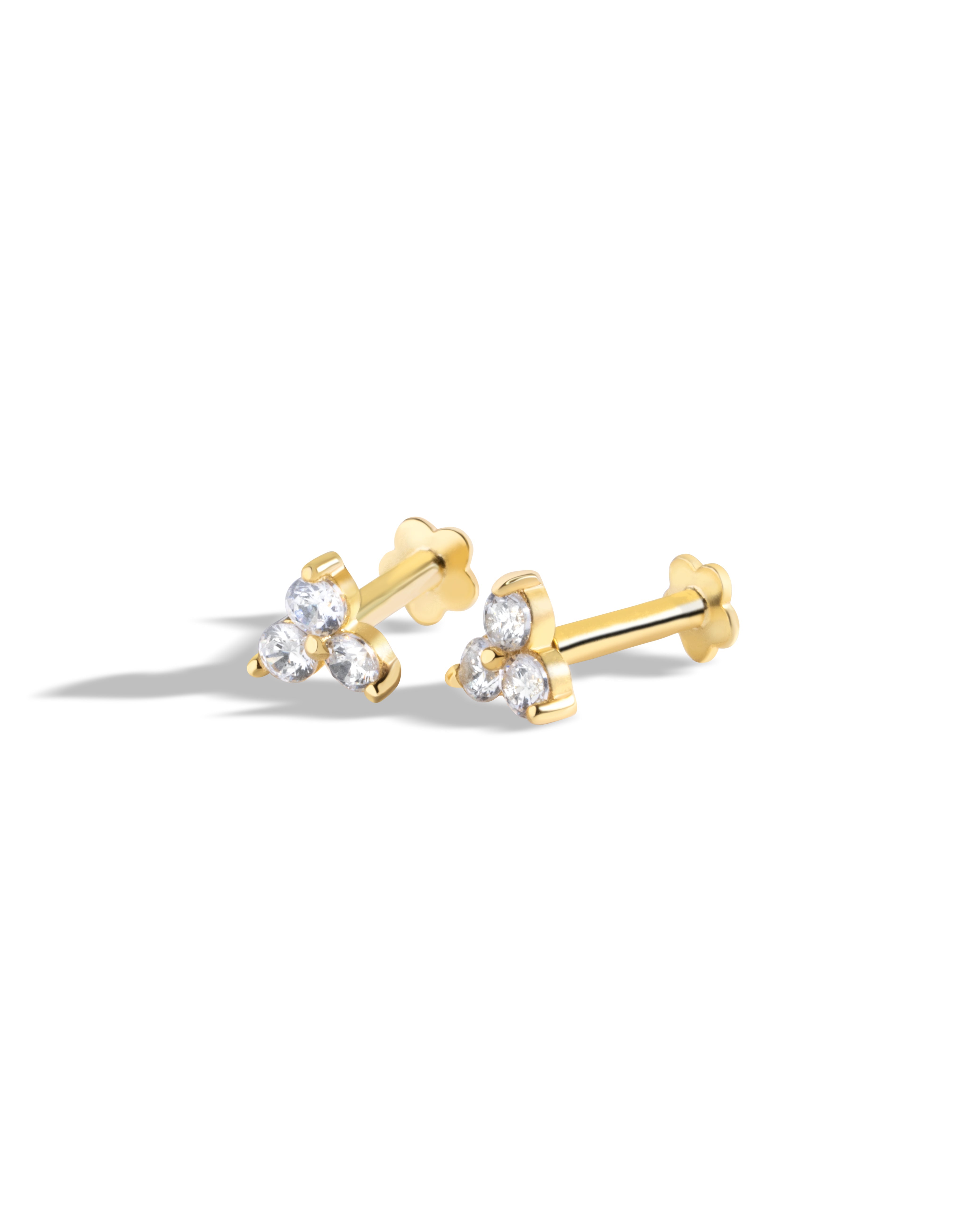 Radiant Tri Zirconia - Flat Back Screw Stud - South Screw - 18K Gold Plated