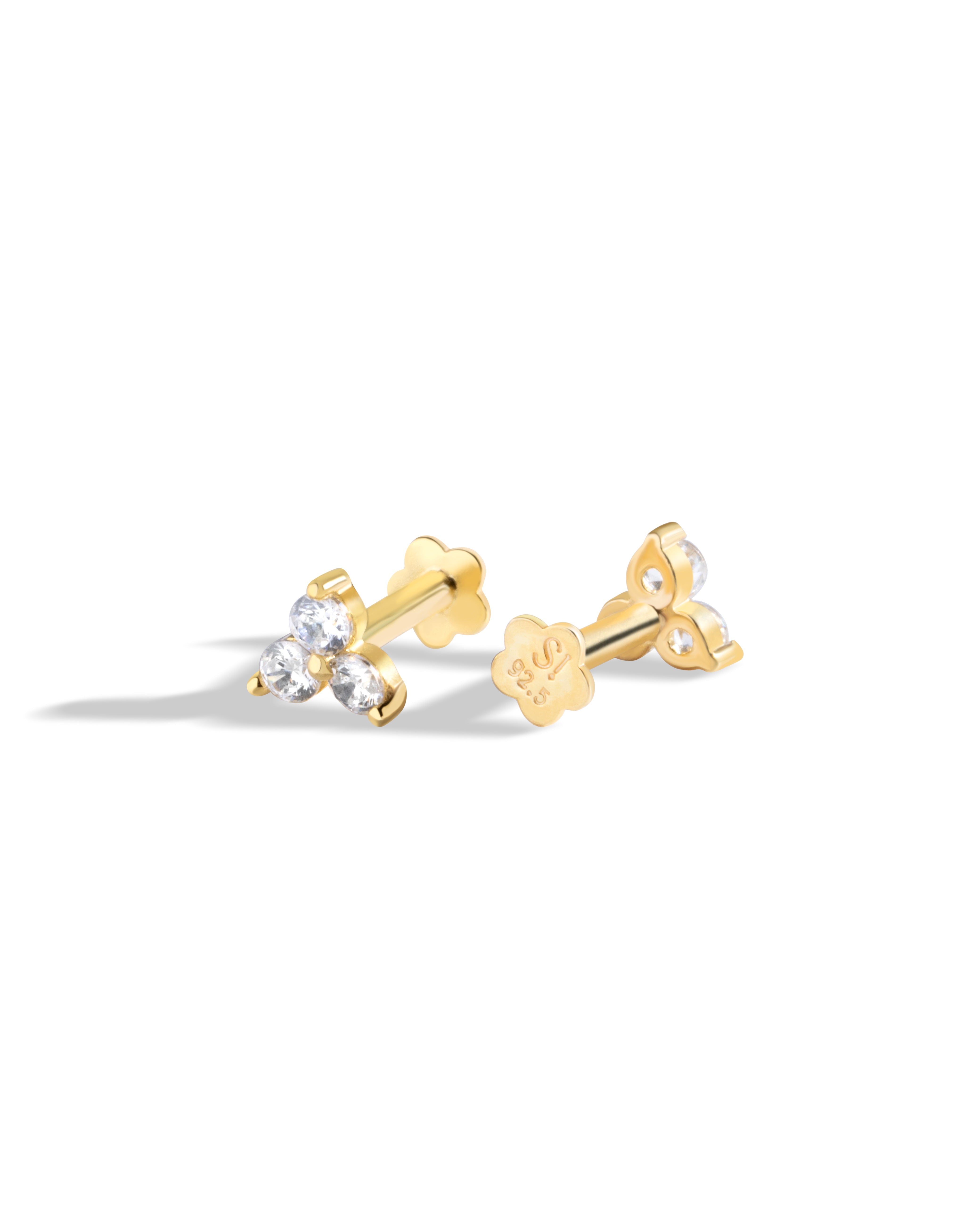 Radiant Tri Zirconia - Flat Back Screw Stud - South Screw - 18K Gold Plated