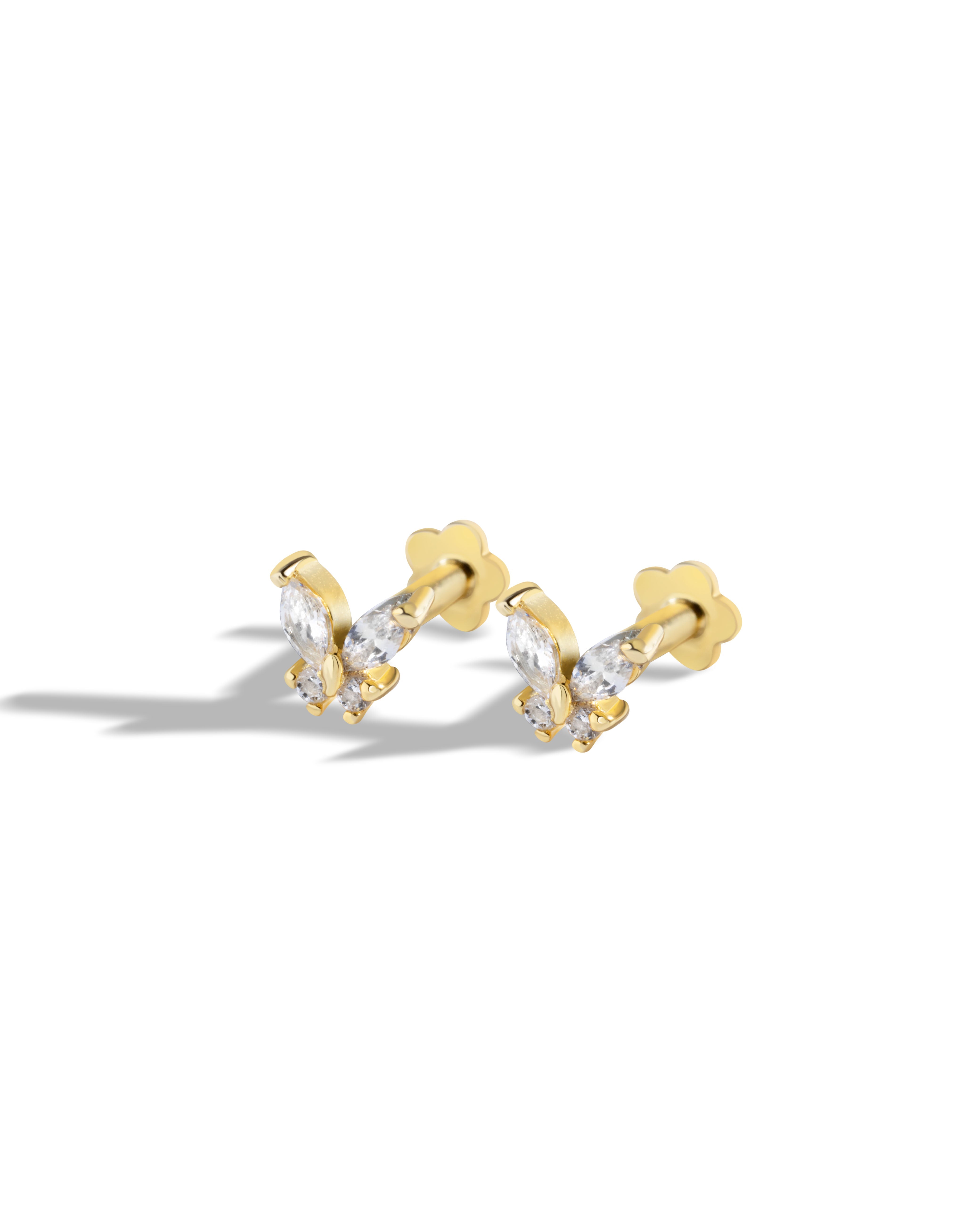 Radiant Butterfly - Flat Back Screw Stud - South Screws - 18K Gold Plated