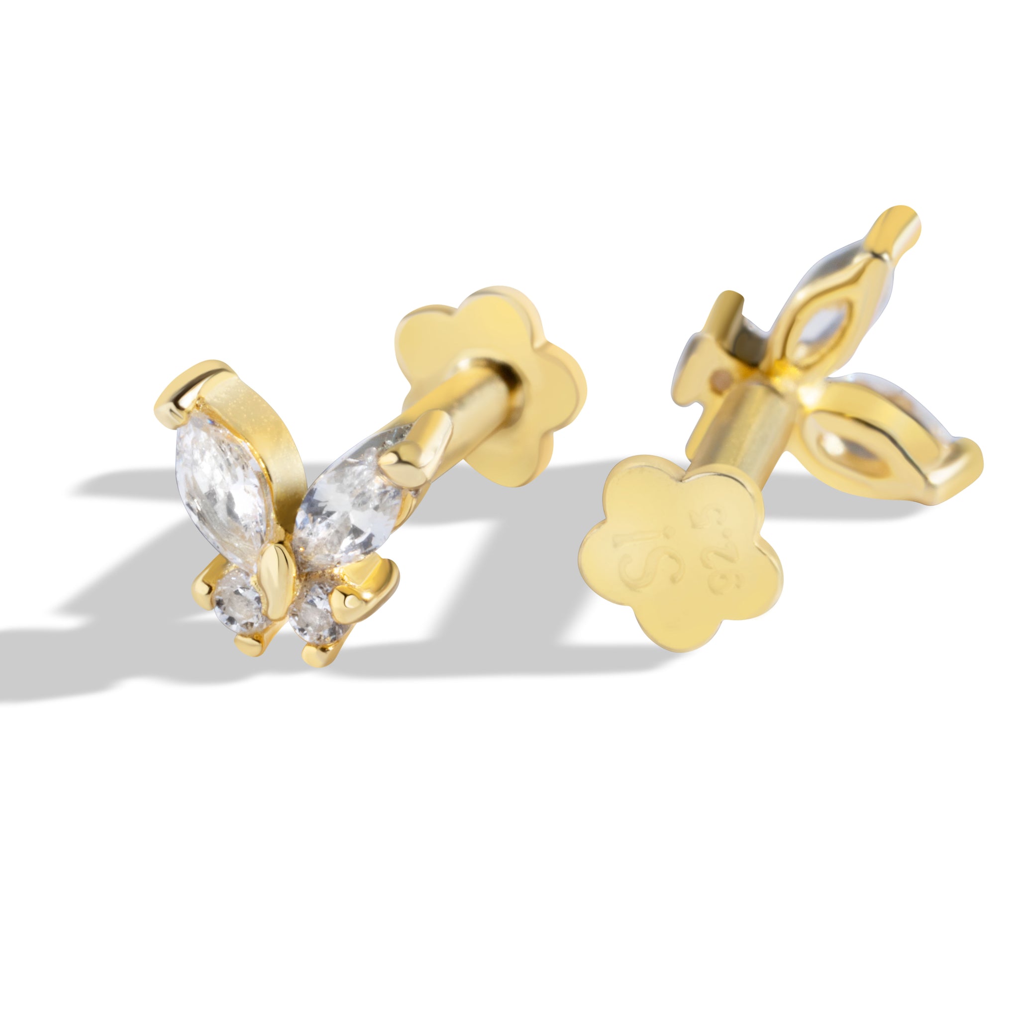 Radiant Butterfly Flat Back Screw Stud Earrings