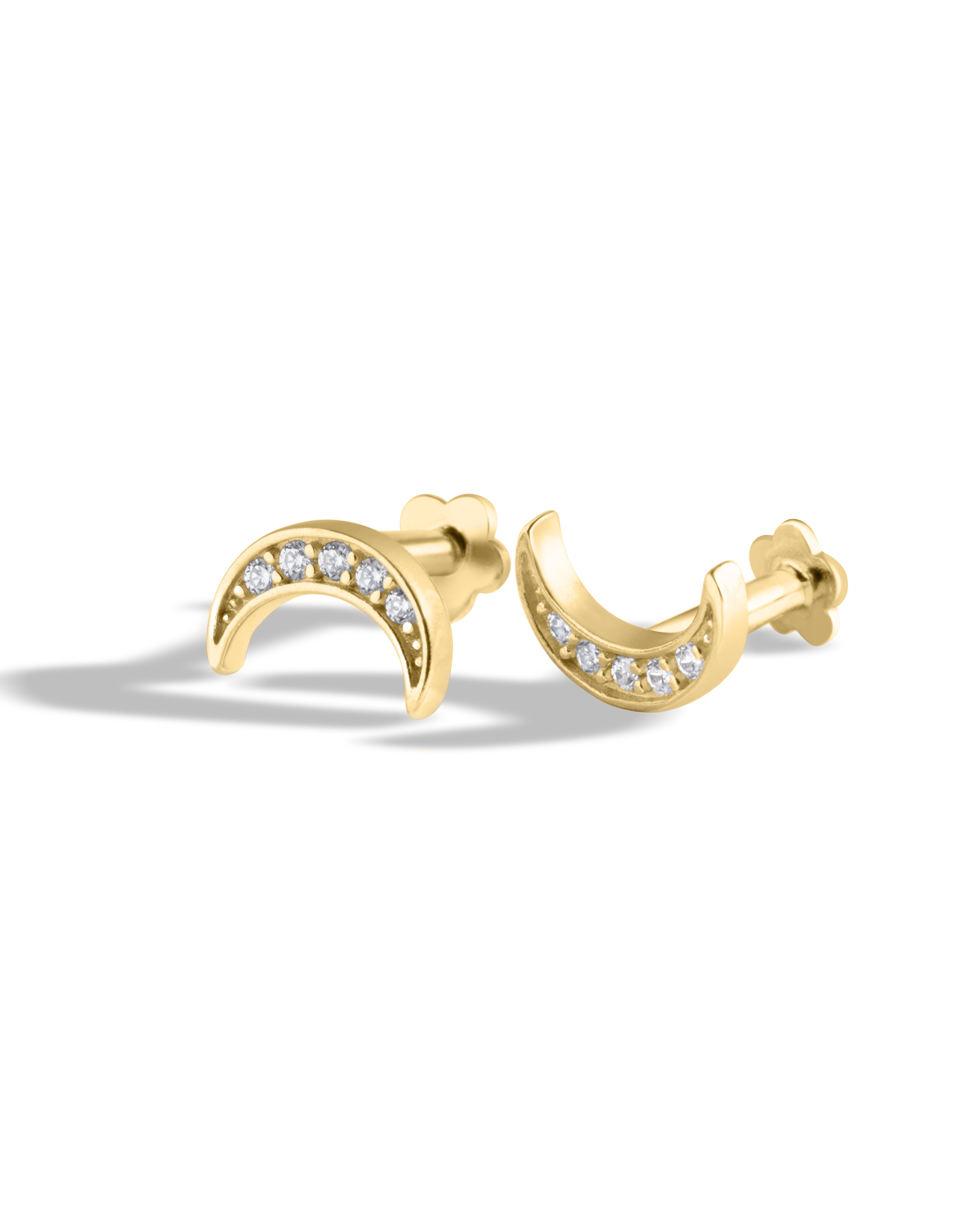 Crescent moon - Flat Back Screw Stud - South Screw - 18K Gold Plated