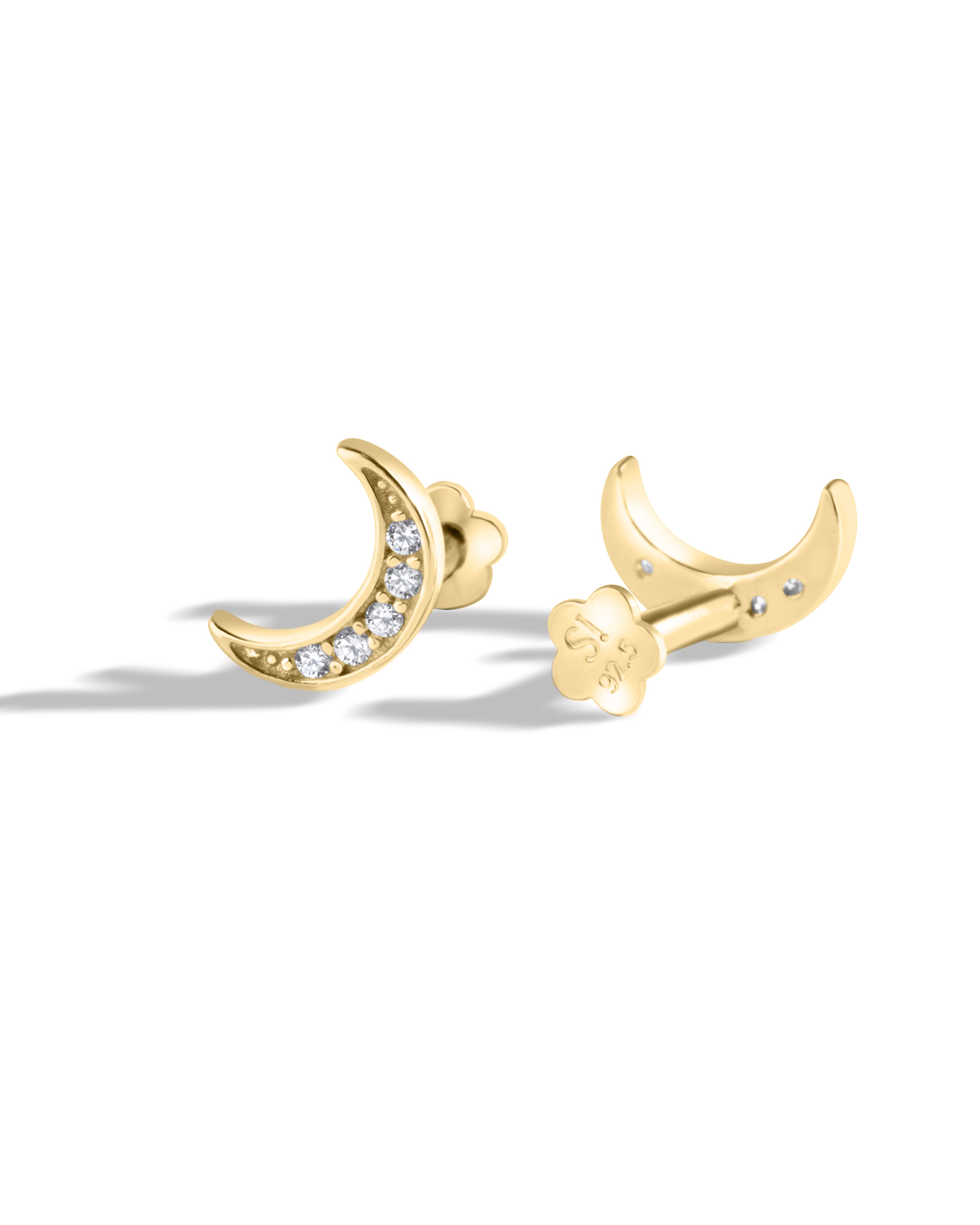 Crescent moon - Flat Back Screw Stud - South Screw - 18K Gold Plated