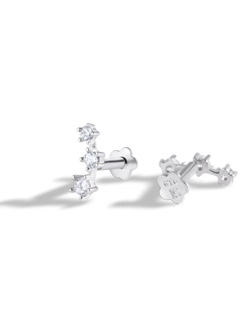 Tri Zirconia Flat Back Screw Stud Earrings