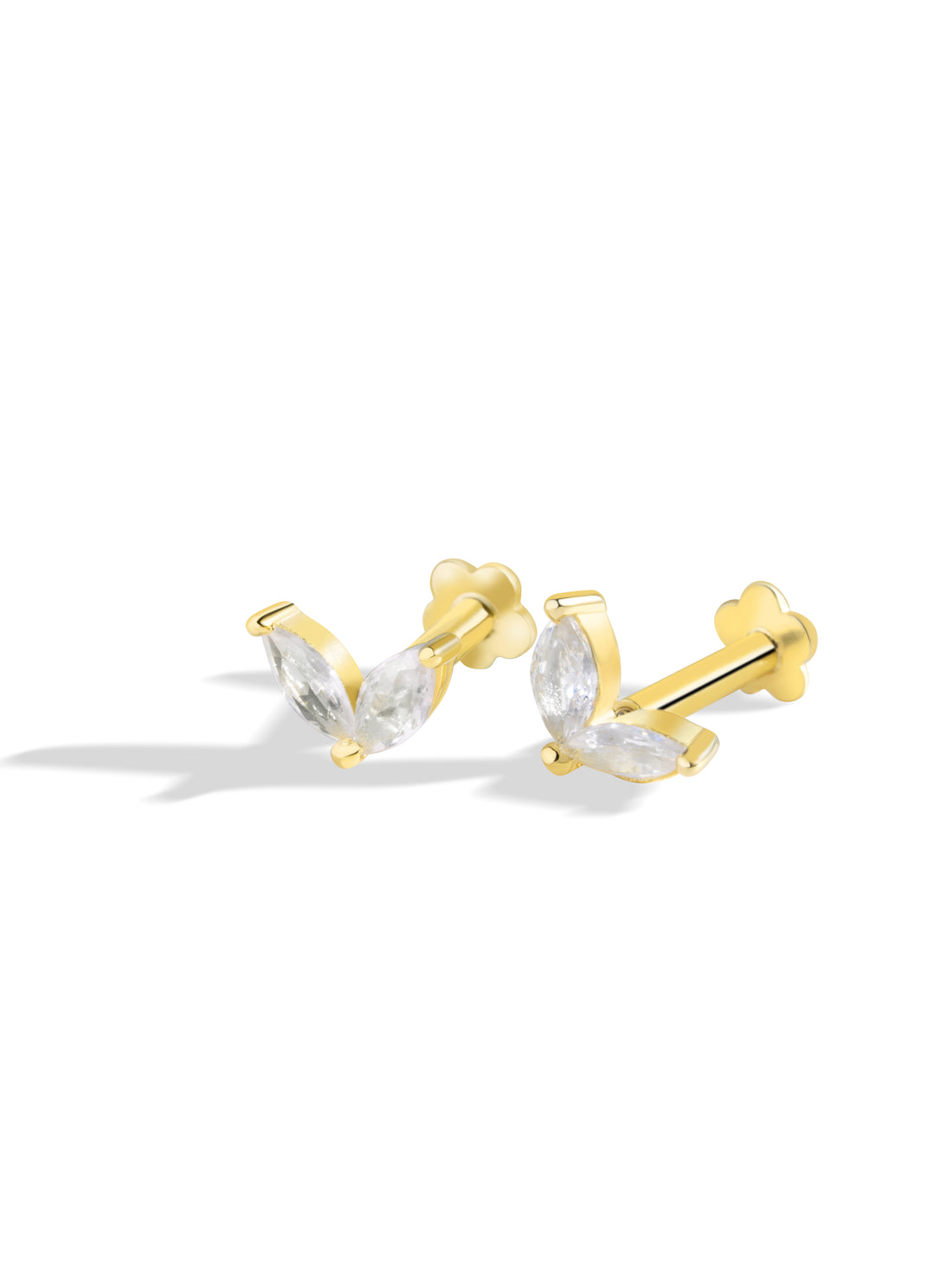 Twin Petals Flat Back Screw Stud Earrings