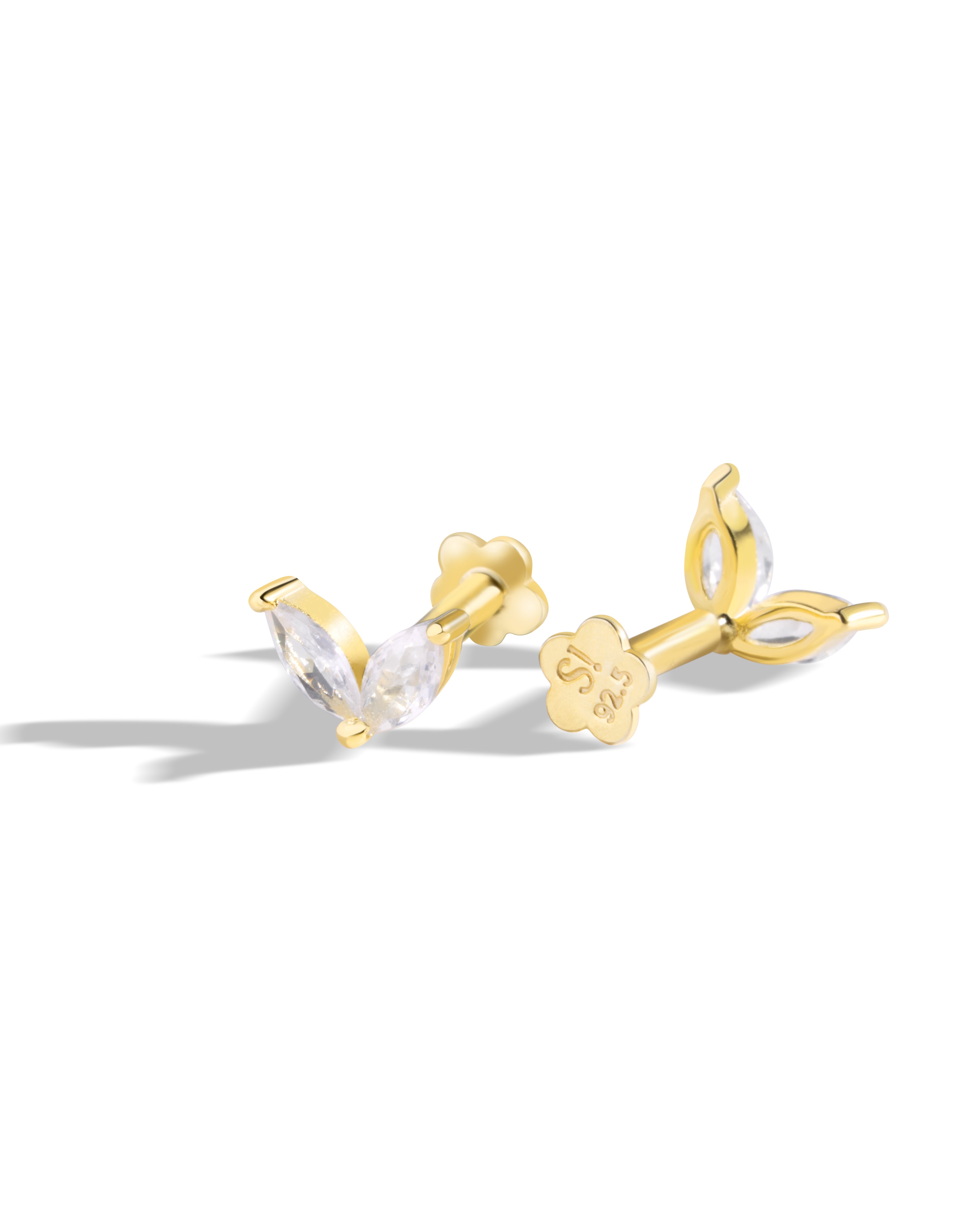 Twin Petals - Flat Back Screw Stud - South Screws - 18K Gold Plated