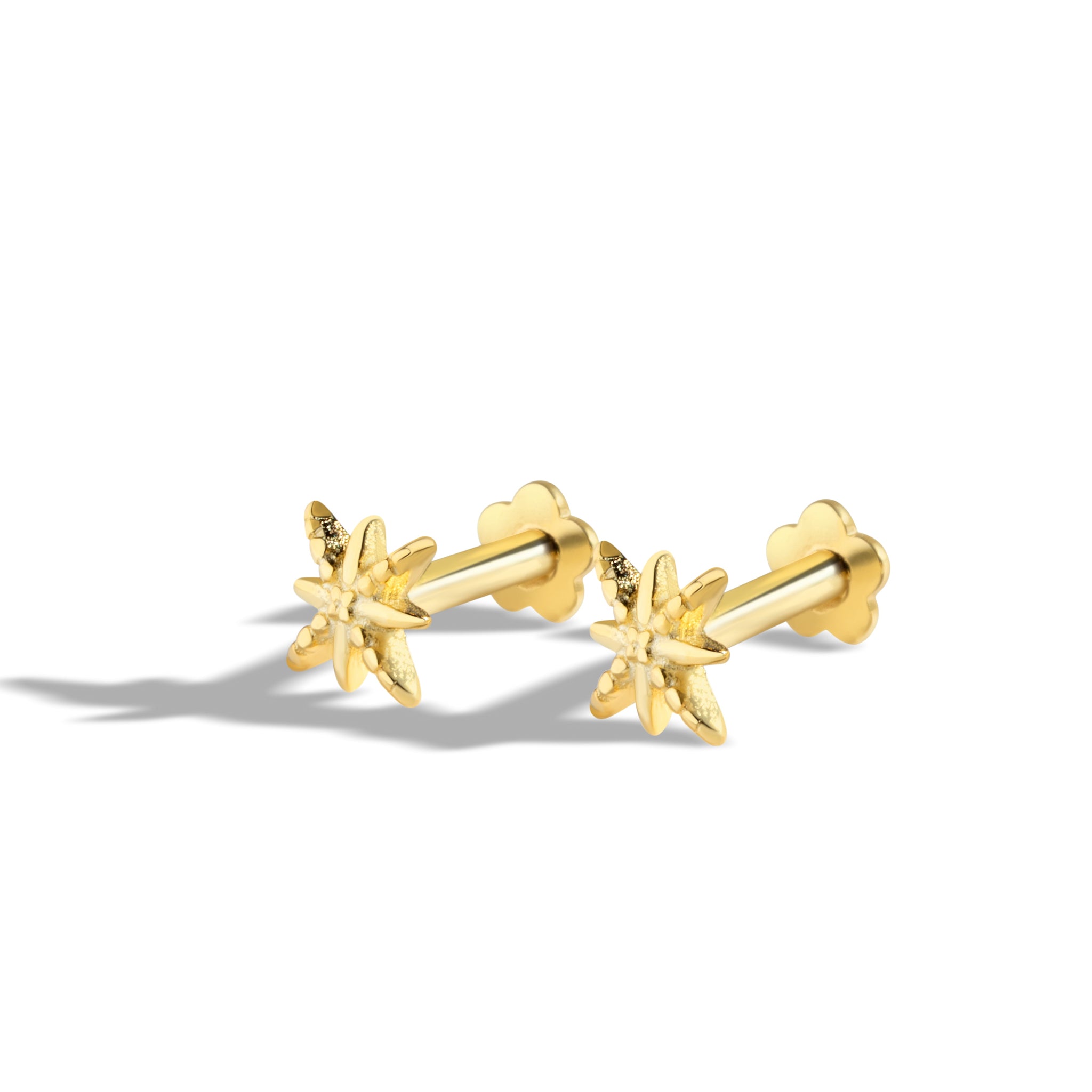 Golden Dainty Star Flat Back Screw Stud Silver Chic Earrings