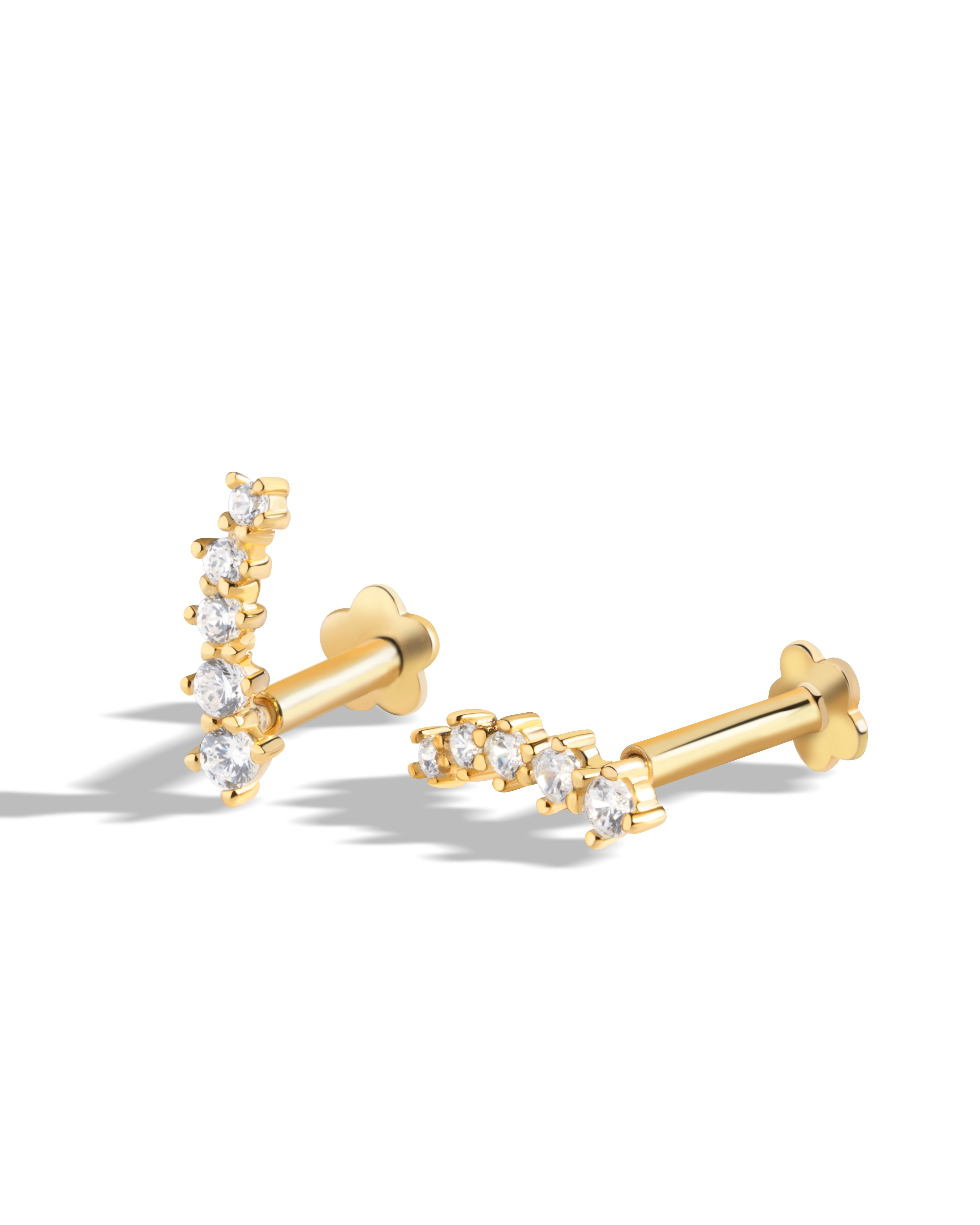 Multi Stone Climber Stud - Flat Back Studs - South Screw Studs - 18K Gold Plated