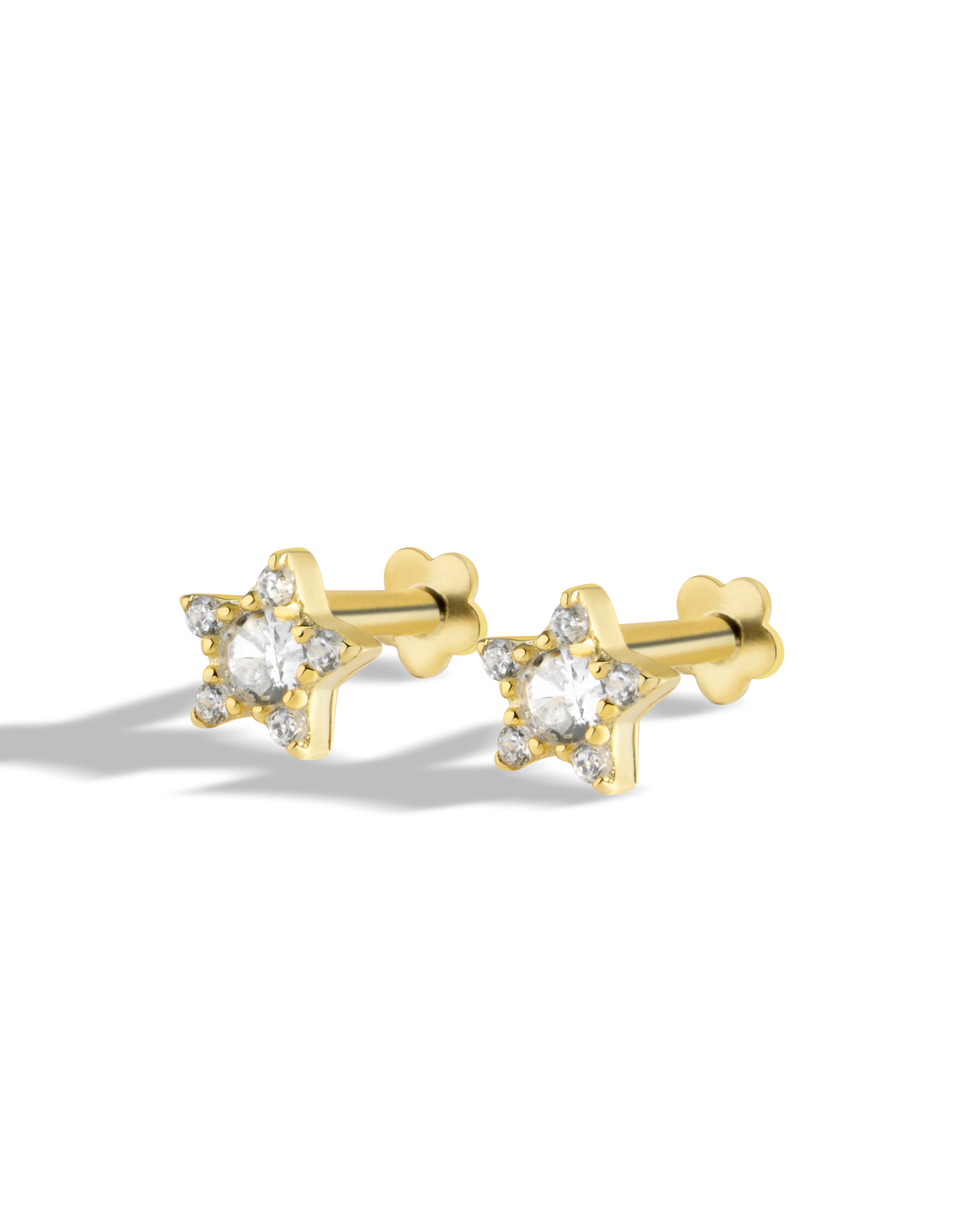 Star Threaded - Flat Back Screw Stud - 18K Gold Plated