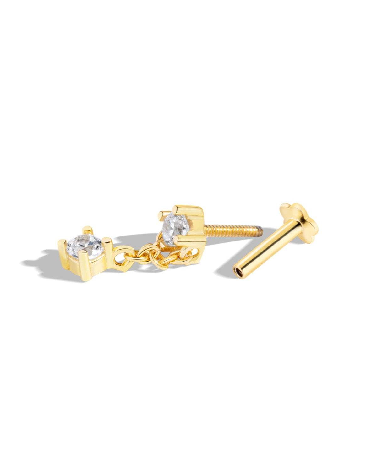 Zirconia Duo Chain Drop Stud – 14K Gold Plated Flat Back Studs