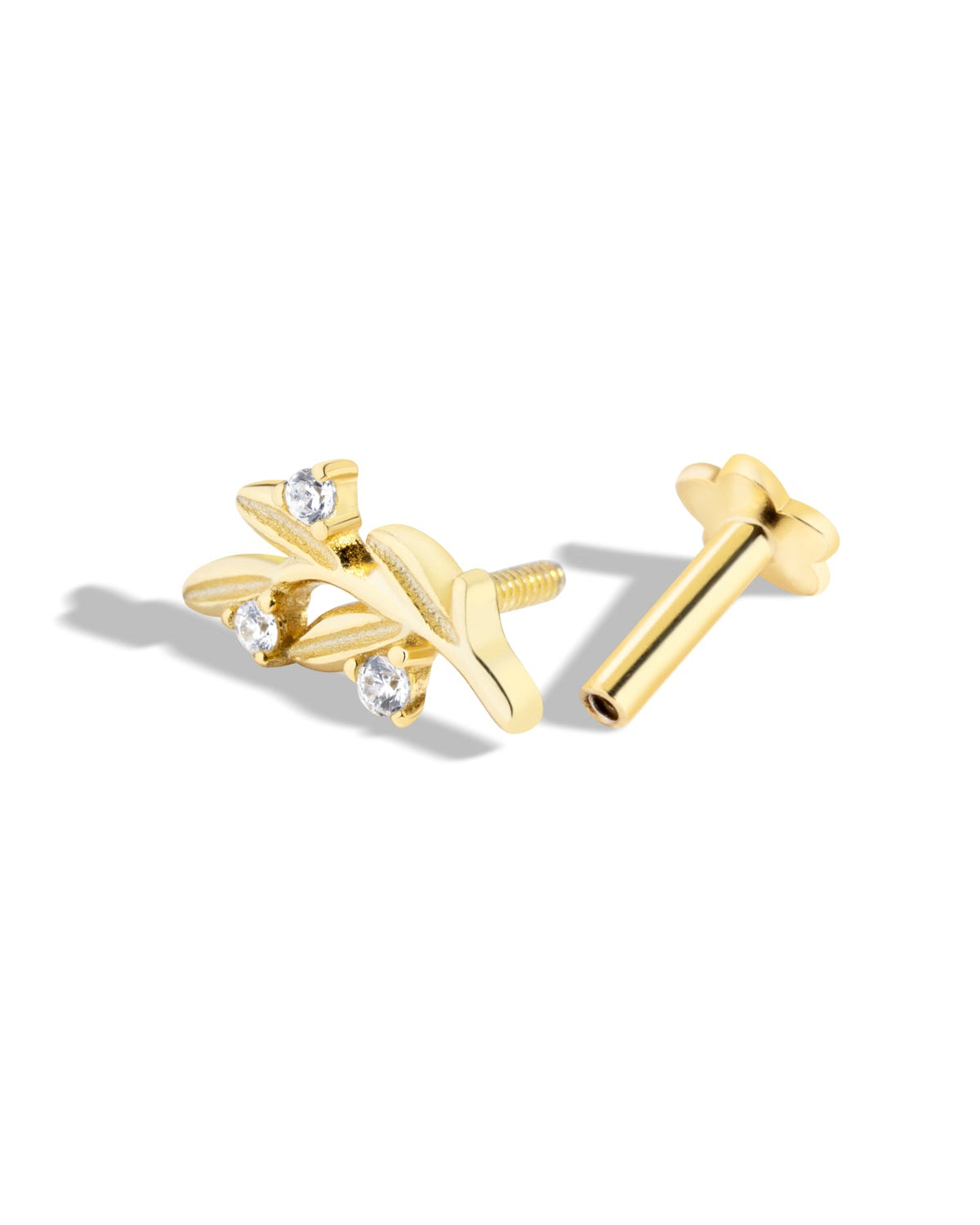 Leaflet Sparkle Stud - 14K Gold Plated Earrings