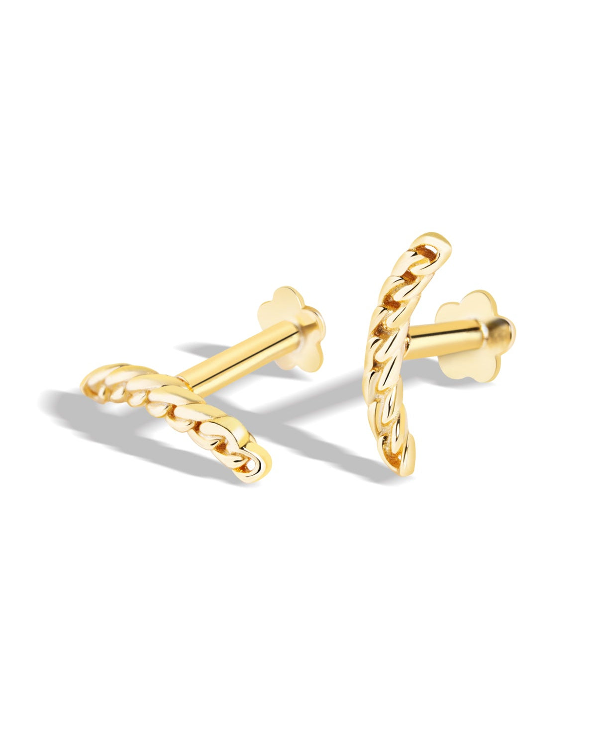Twist Link Earrings – 14K Gold Plated Flat Back Studs