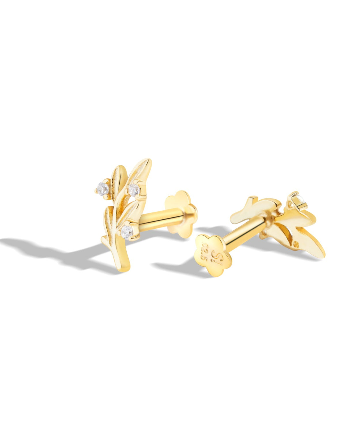 Leaflet Sparkle Stud - 14K Gold Plated Earrings