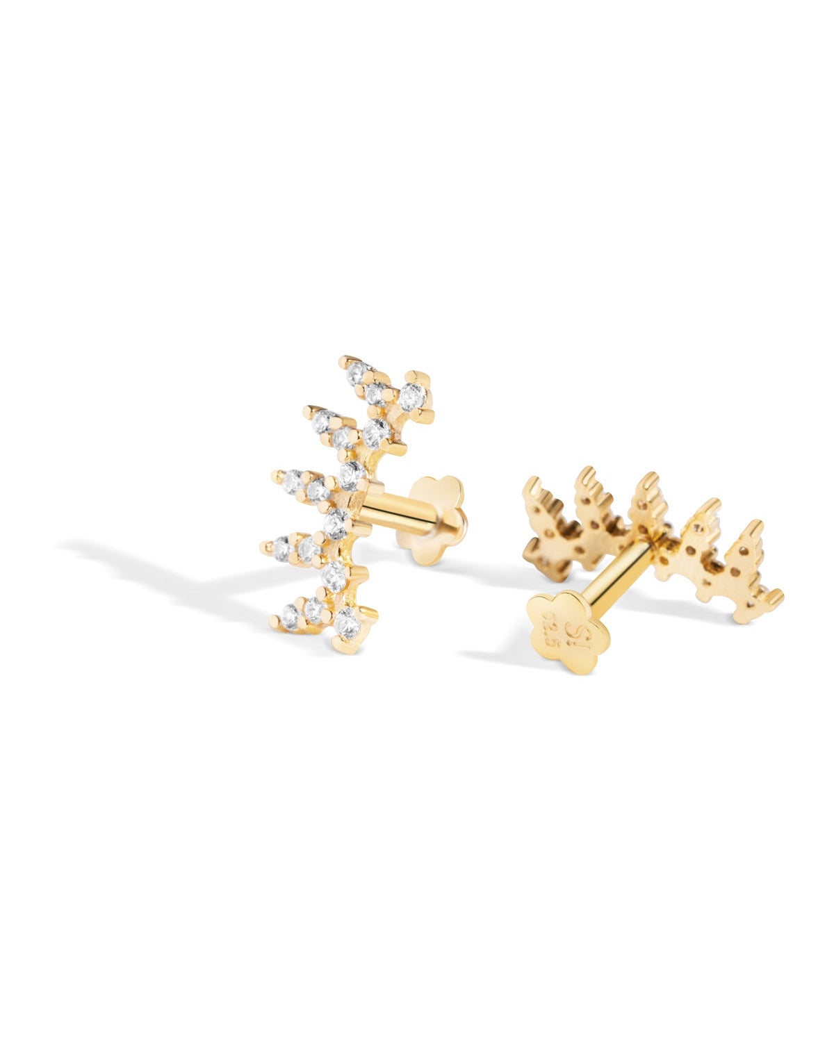 Crown Arc Zircon Stud - 14K Gold Plated Flat Back