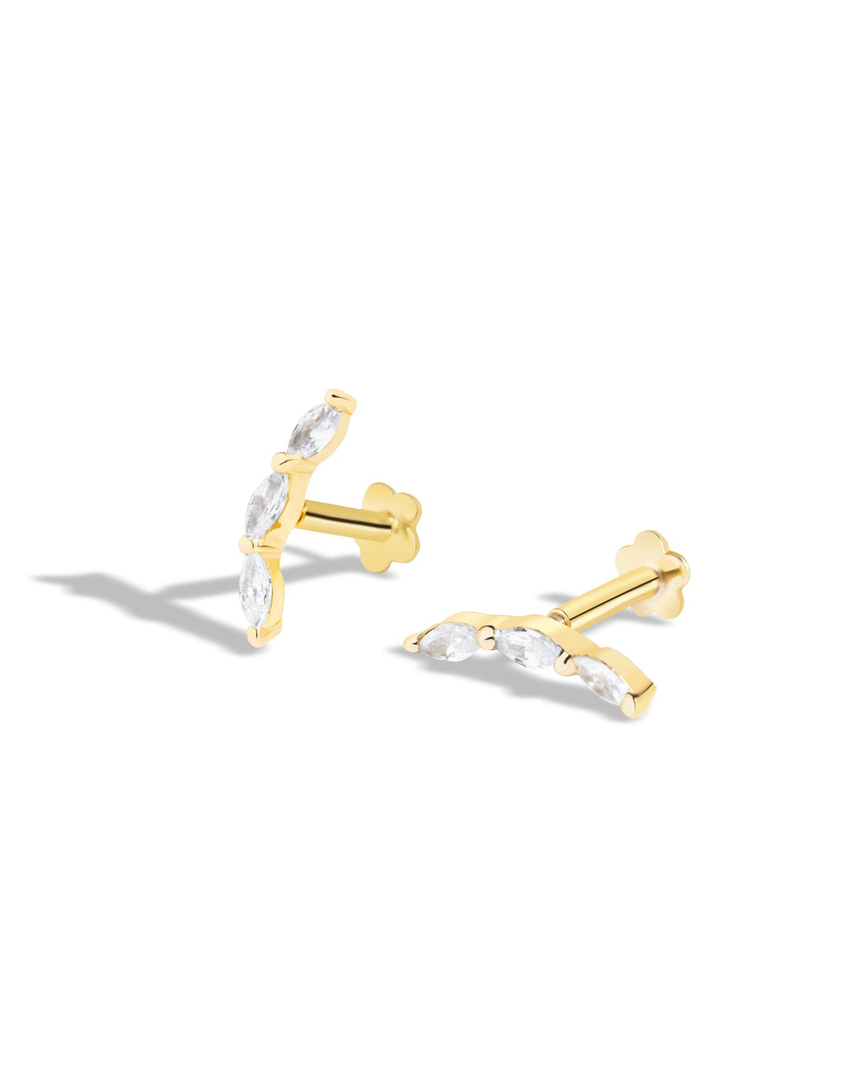 Minimalist Marquise Climber – 14K Gold Plated Flat Back Studs