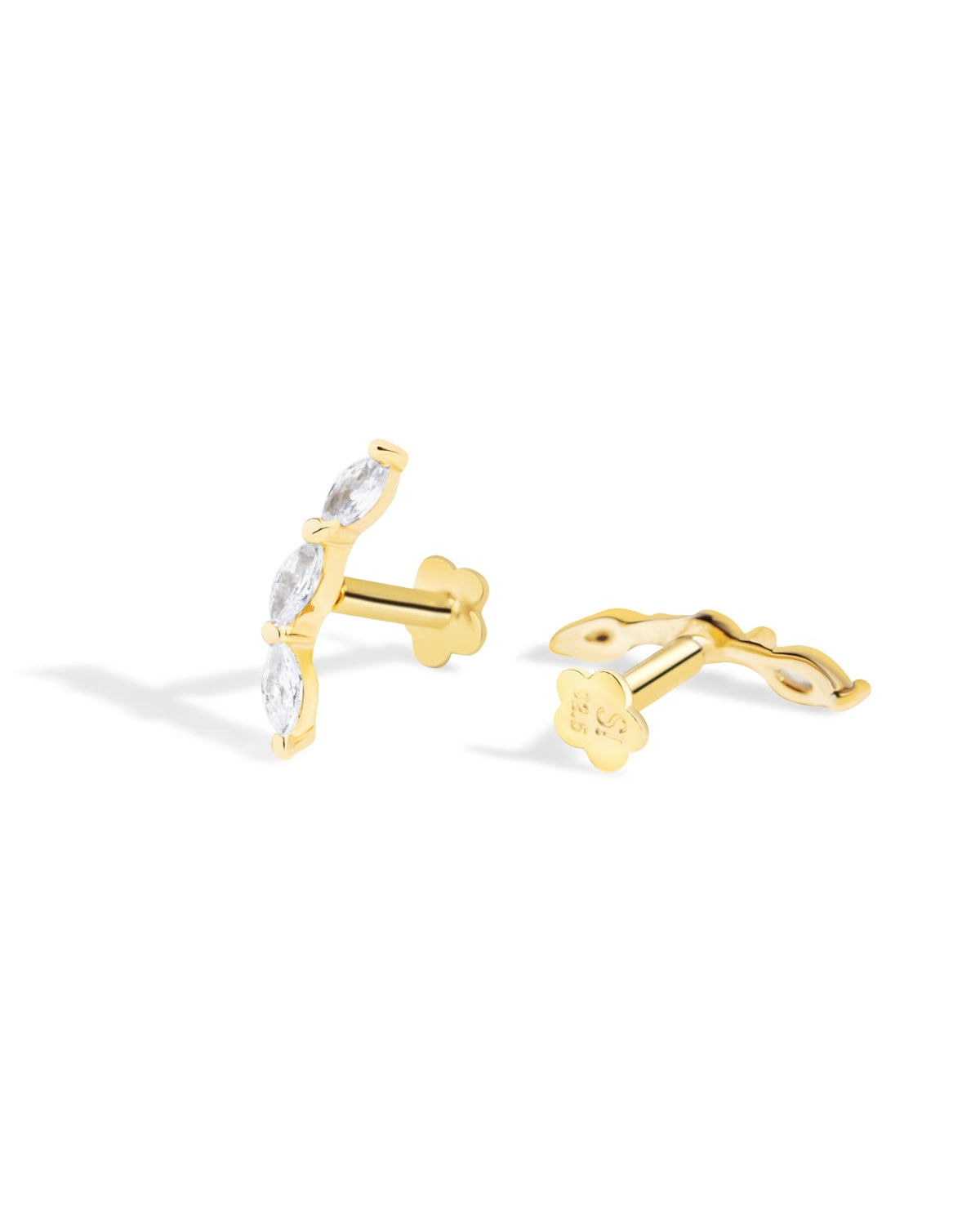 Minimalist Marquise Climber – 14K Gold Plated Flat Back Studs