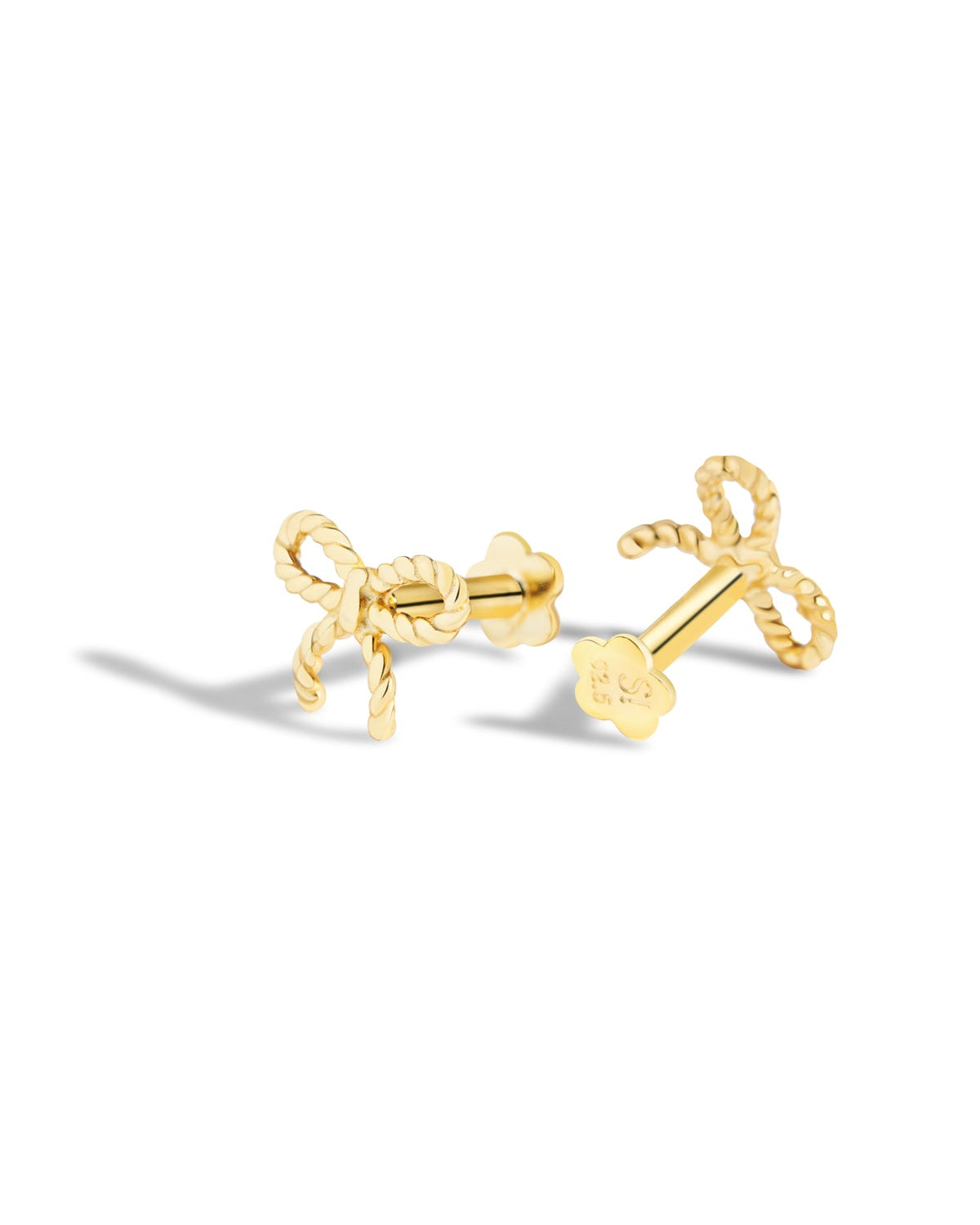 Twisted Bow Knot Stud – 14K Gold Plated Flat Back Studs